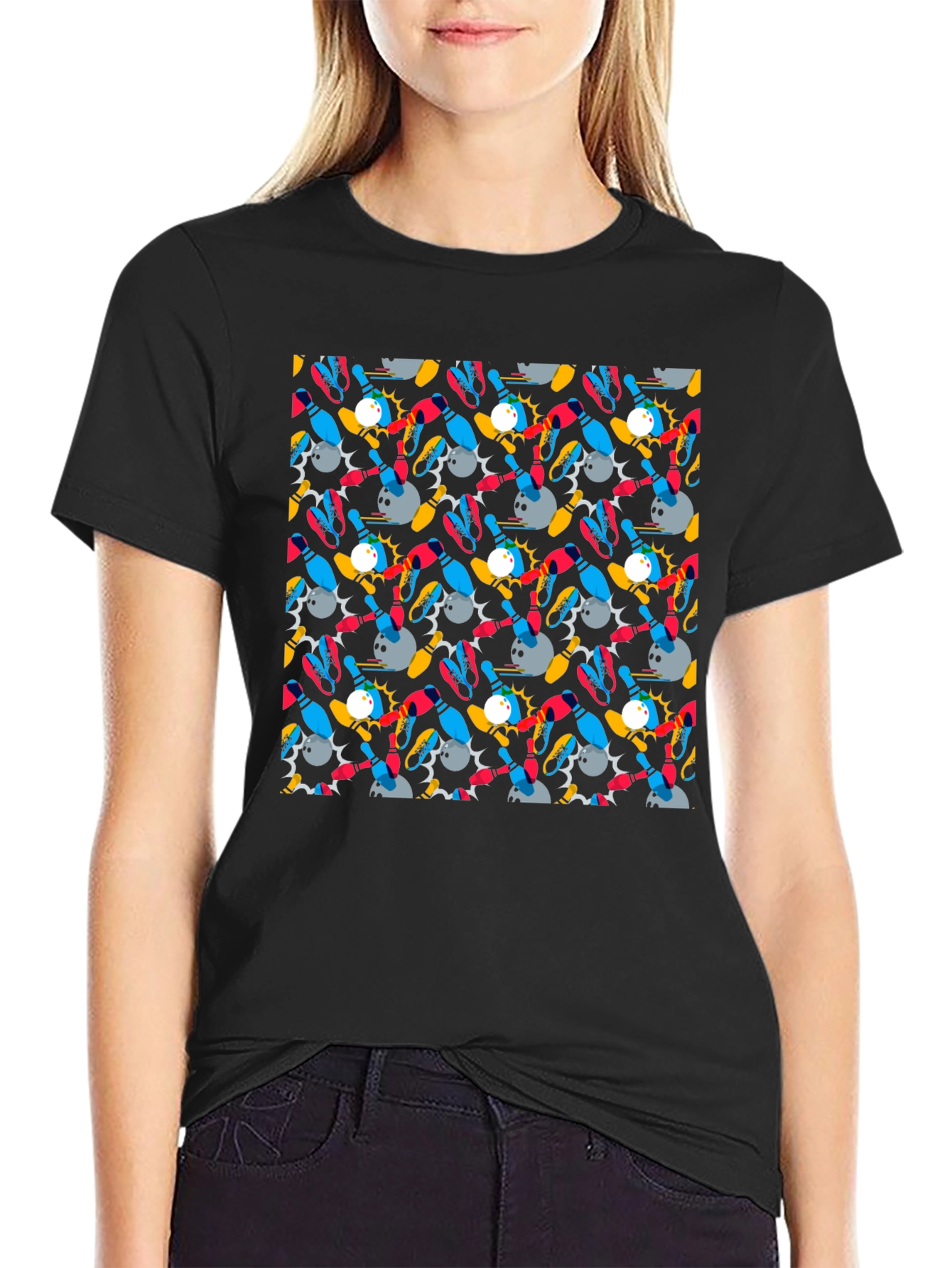 Black Bowling Strike T-Shirt - Funky Pattern Tee view 2