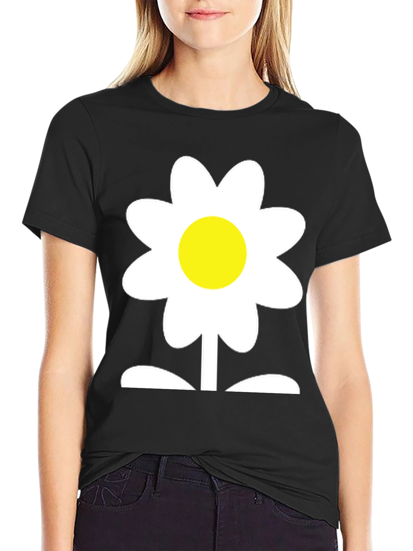Black Daisy Flower Graphic Tee - Soft Cotton Blend view 2