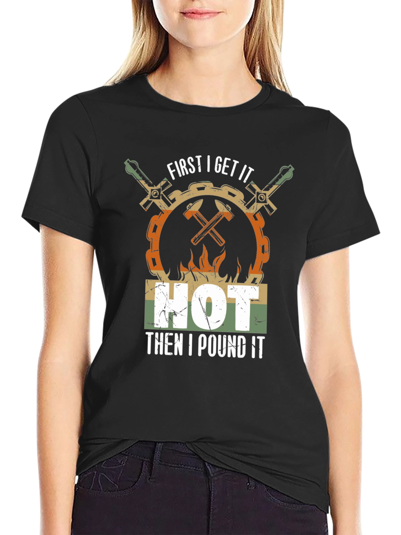 Black Blacksmith Humor T-Shirt: Get It Hot, Then I Pound It! view 2