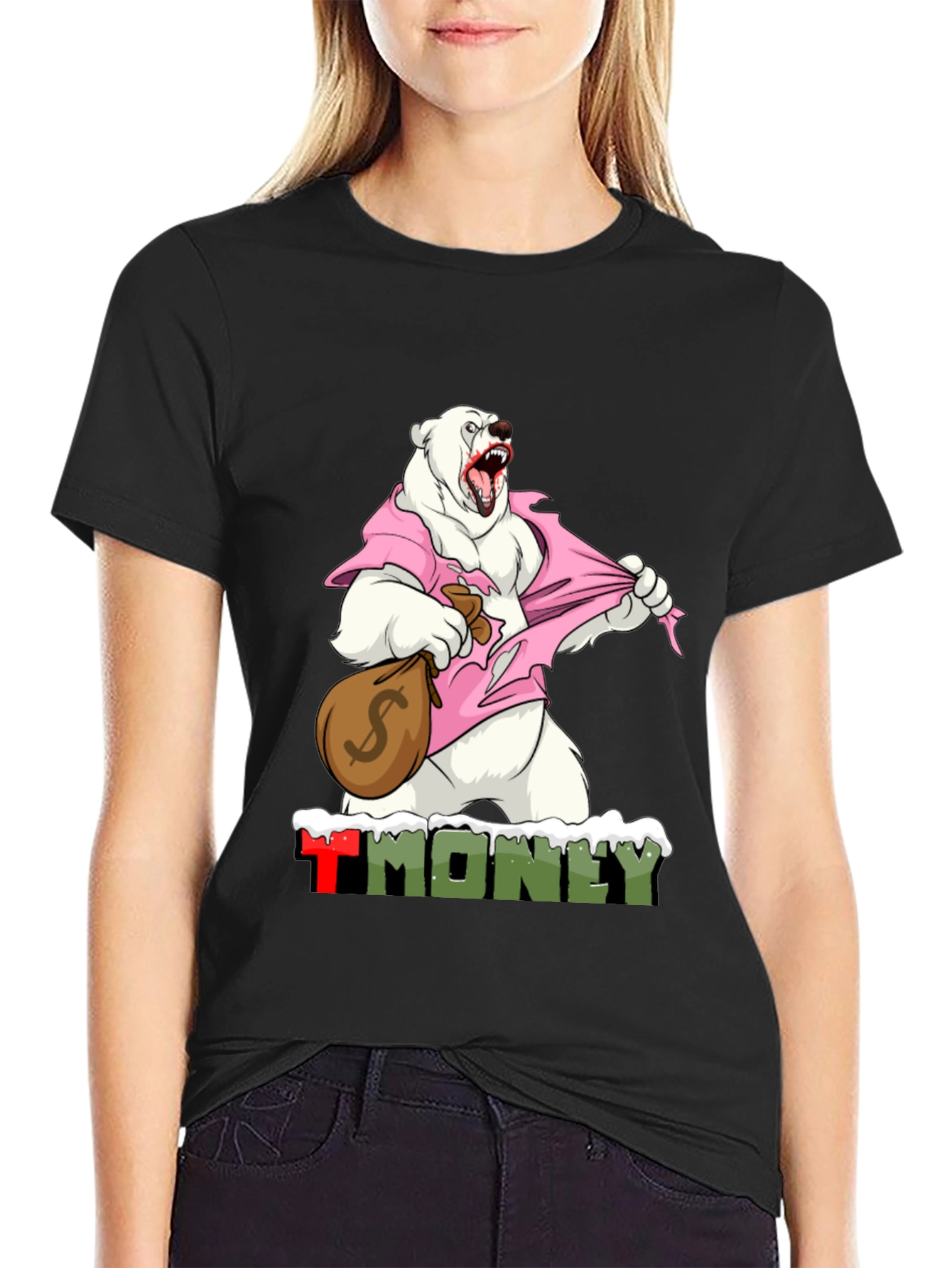 Black Polar Bear Money T-Shirt view 2