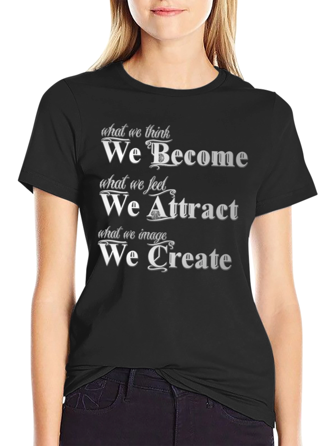 Black Motivational Quote T-Shirt: Become Attract Create view 2