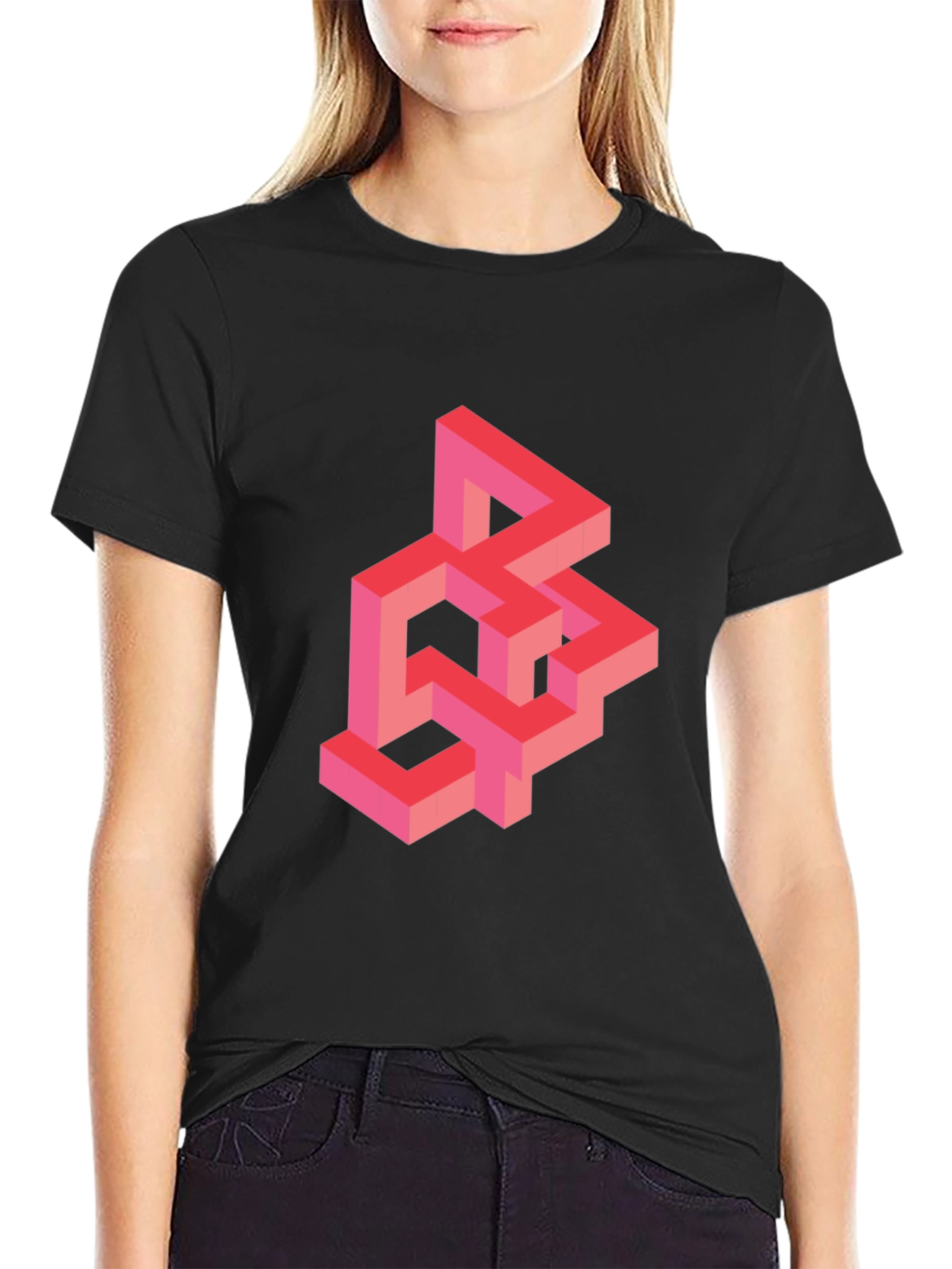 Black Geometric Illusion T-Shirt - Abstract Design view 2