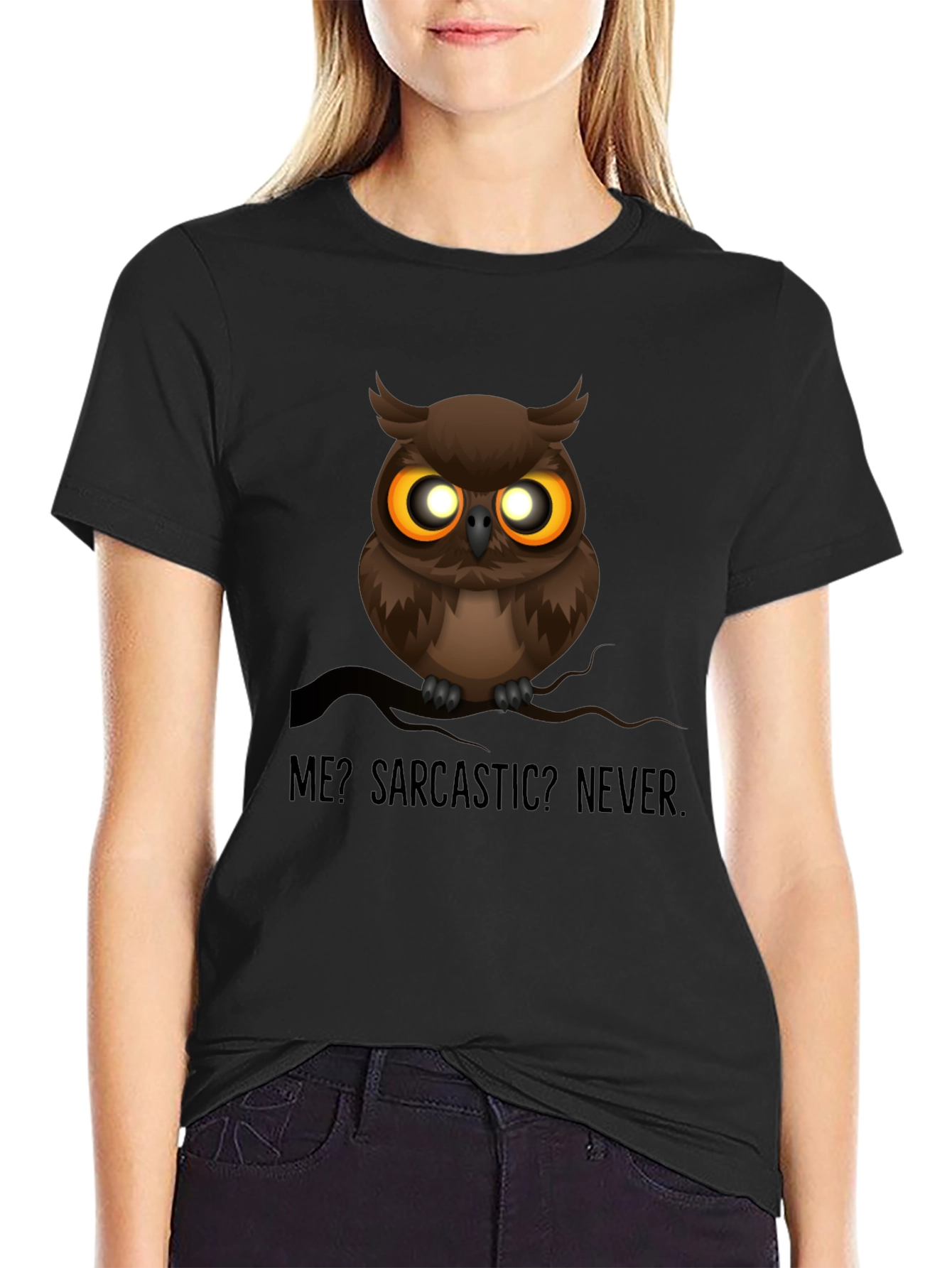 Black Sarcastic Owl Graphic T-Shirt - Men's Black Crew Neck view 2