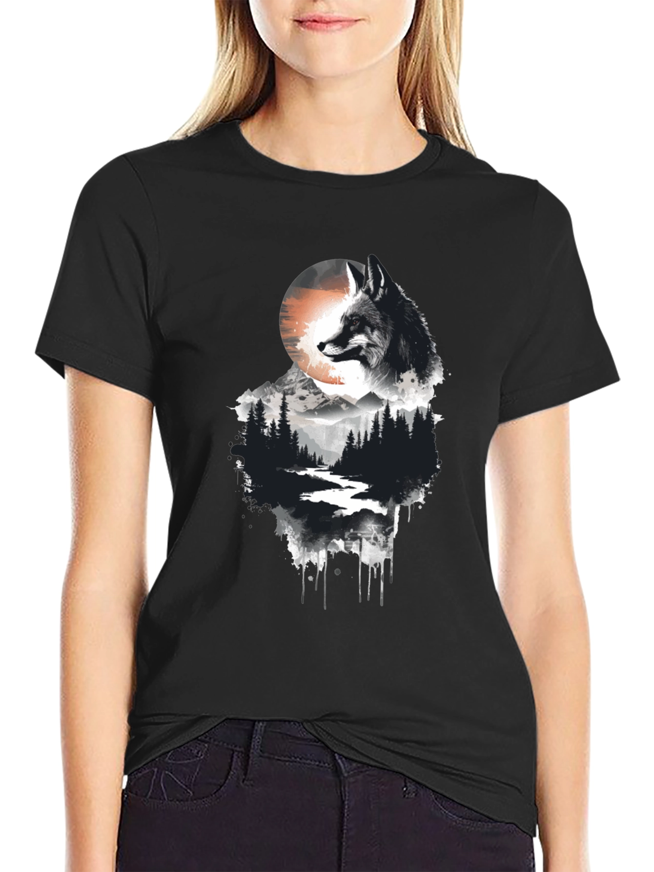 Black Fox Landscape Graphic Tee - Nature Inspired Style view 2