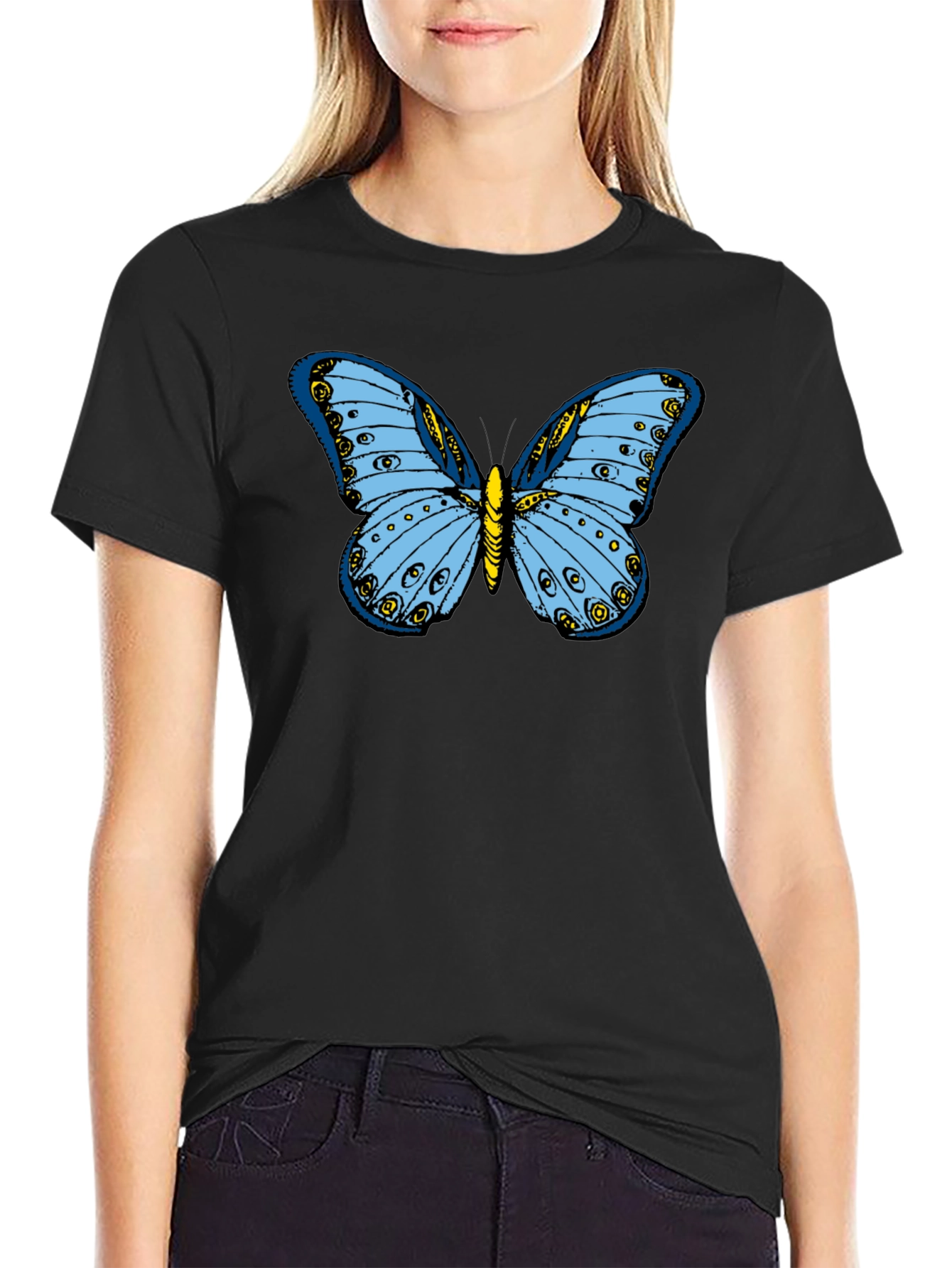 Black Butterfly Graphic T-Shirt - Black Cotton Tee view 2