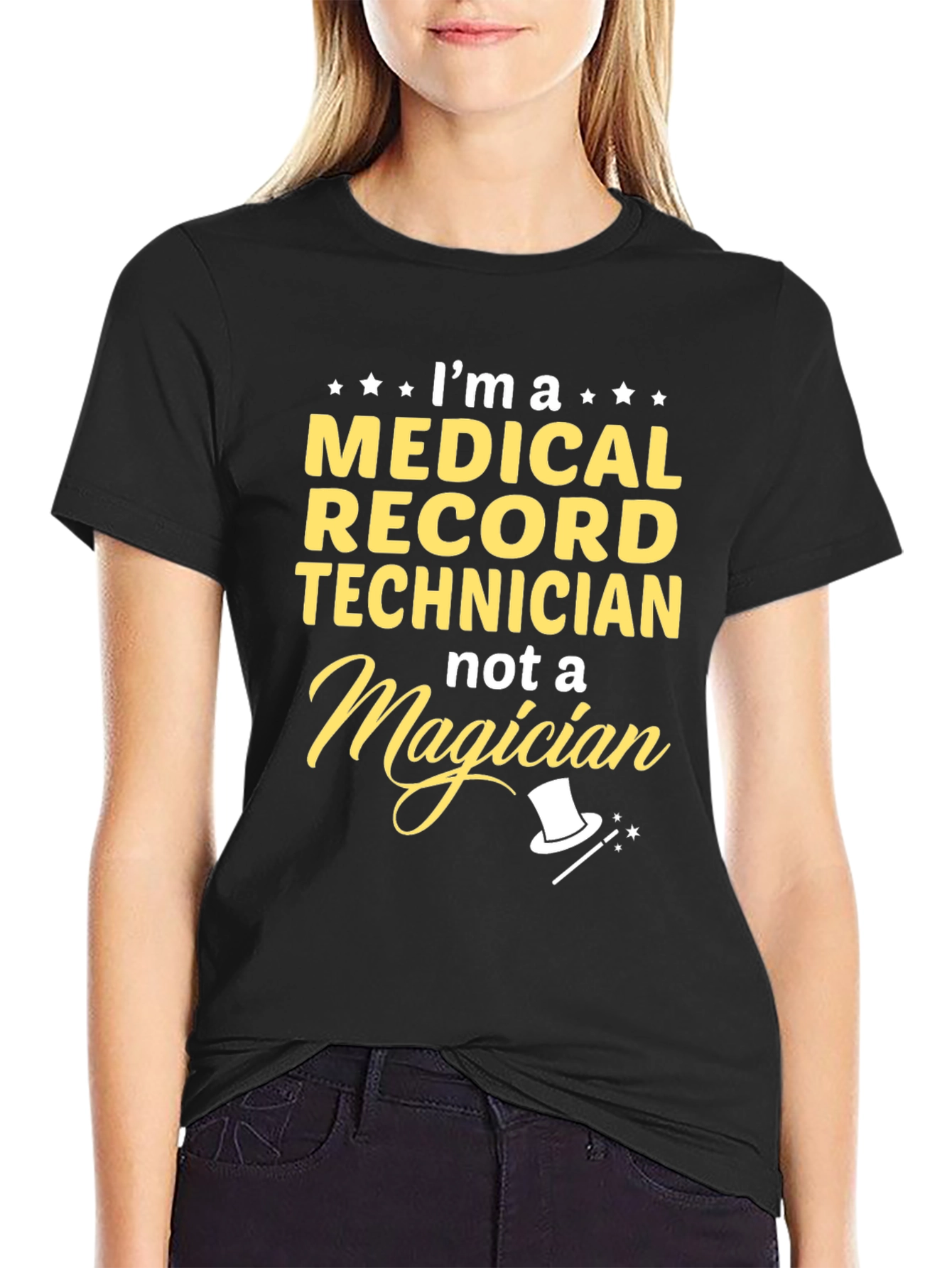 Black Medical Record Technician T-Shirt - Funny Magician Tee view 2