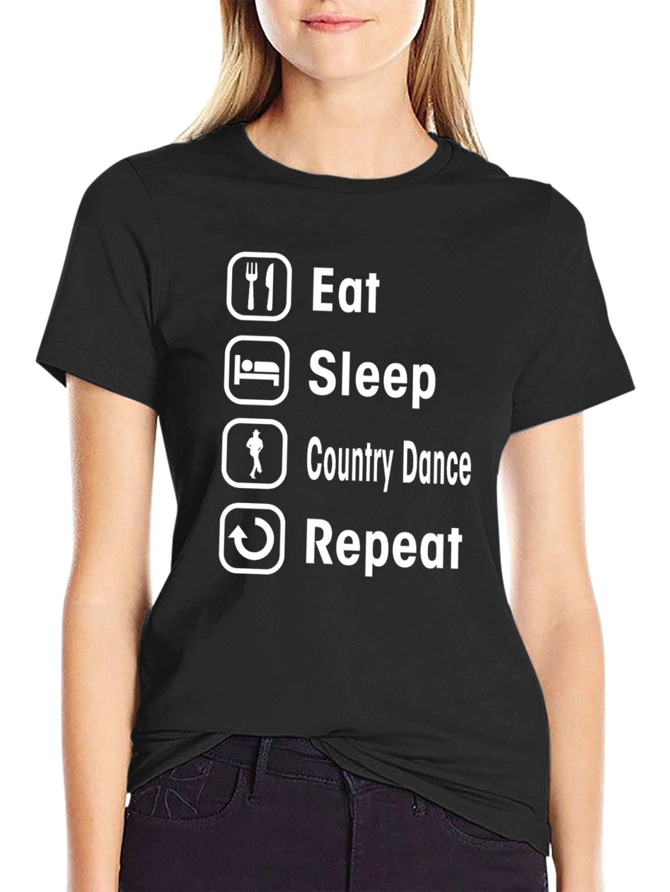 Black Eat Sleep Country Dance Repeat Black T-Shirt view 2