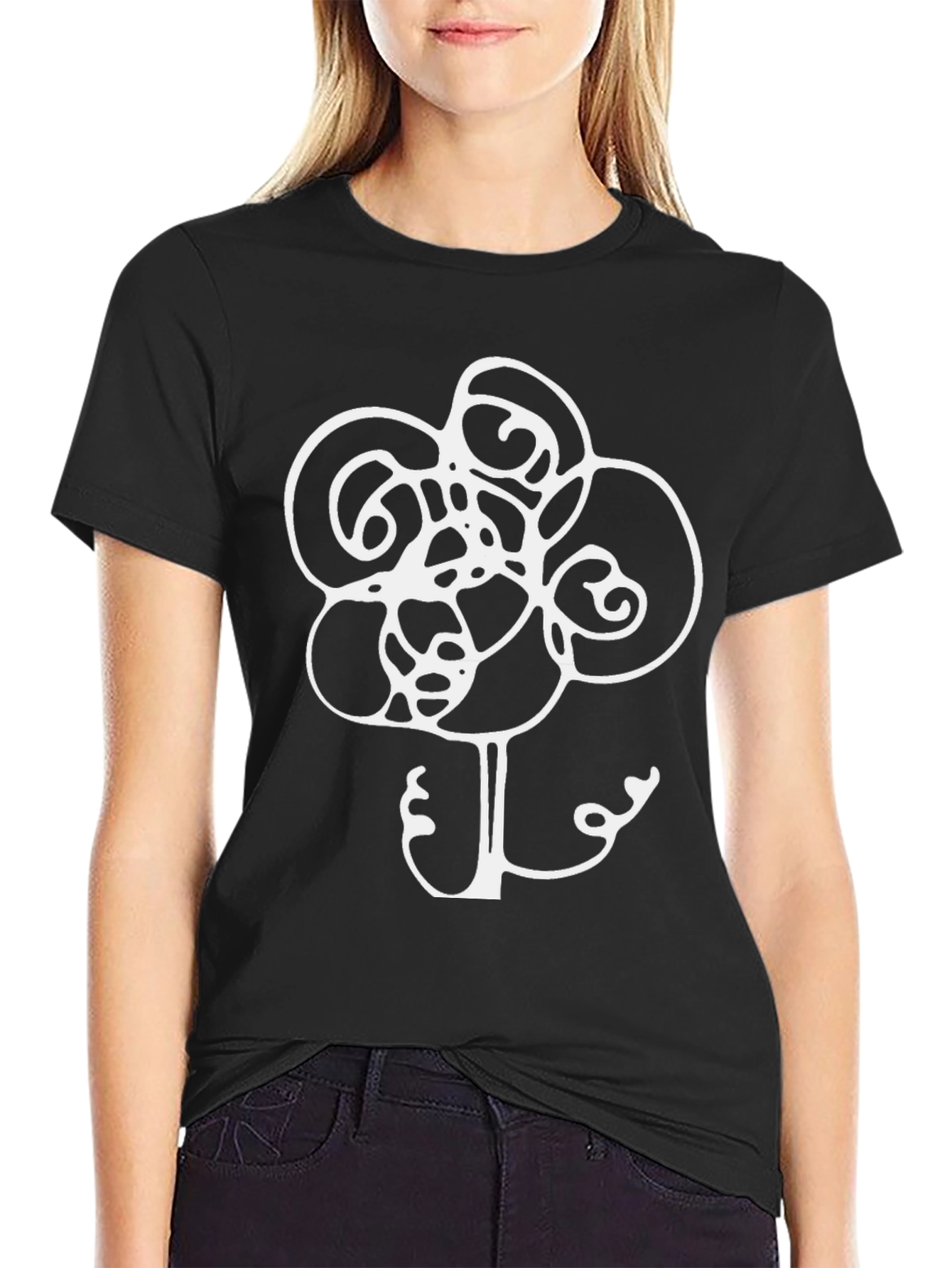 Black Abstract Flower Graphic Tee - Soft Cotton Blend view 2
