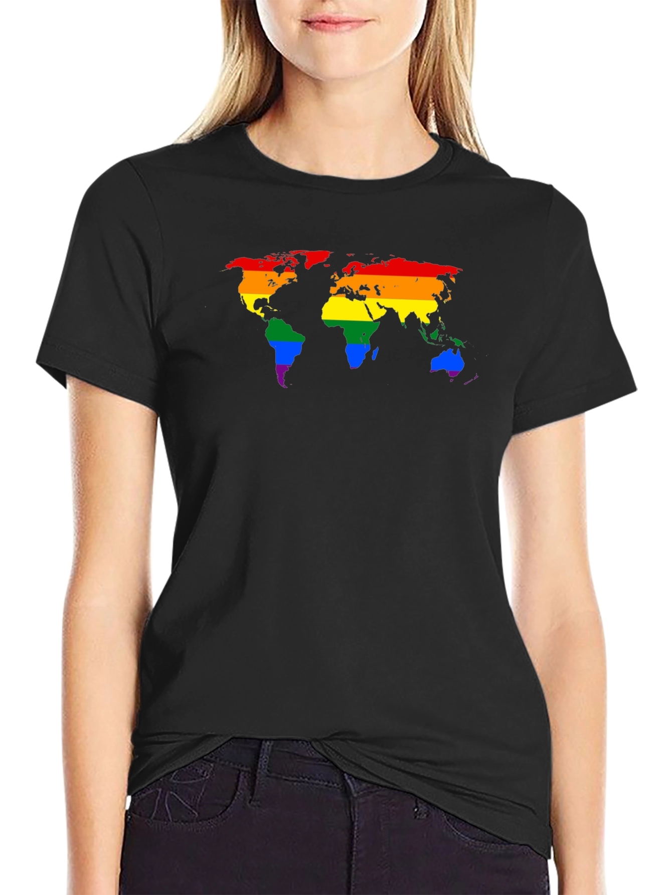 Black Pride World Map Black T-Shirt view 2