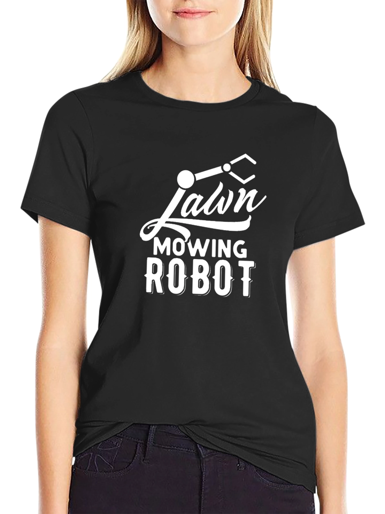 Black Lawn Mowing Robot Graphic Tee - Black view 2