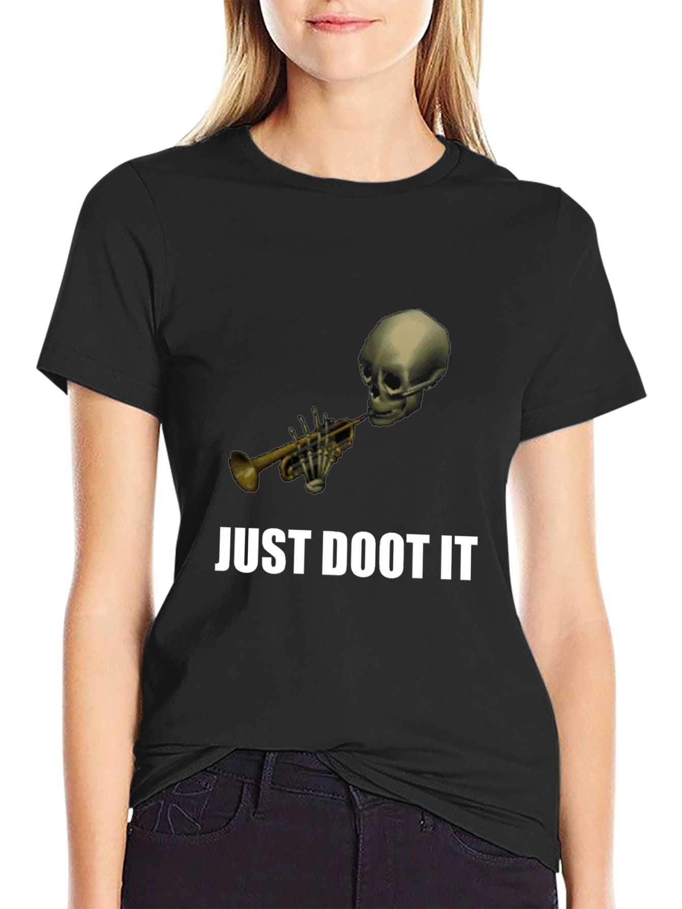 Black Just Doot It Funny Skeleton Trumpet Graphic Tee view 2