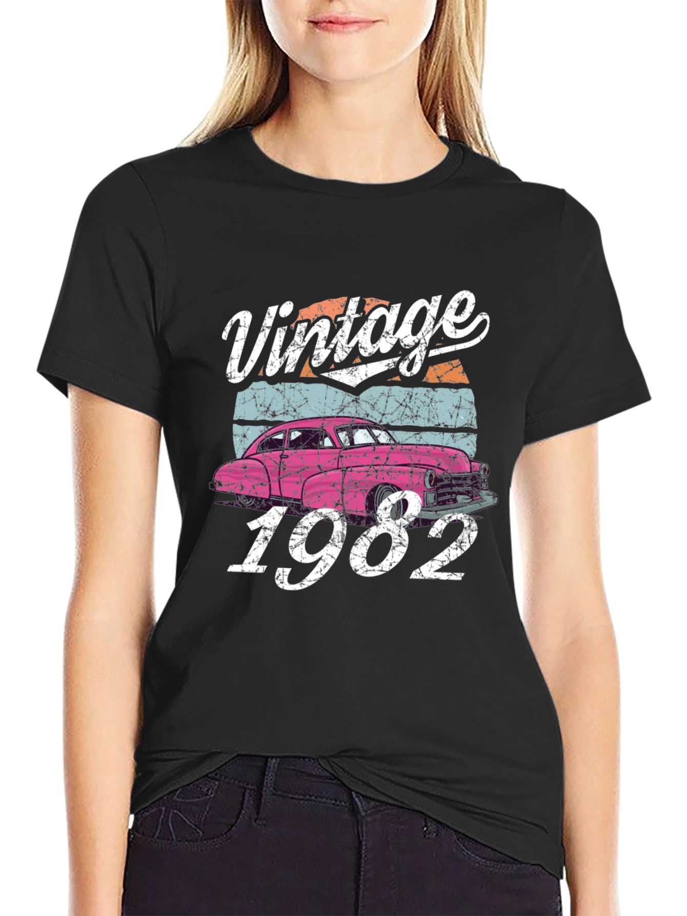Black Vintage 1982 Car T-Shirt view 2