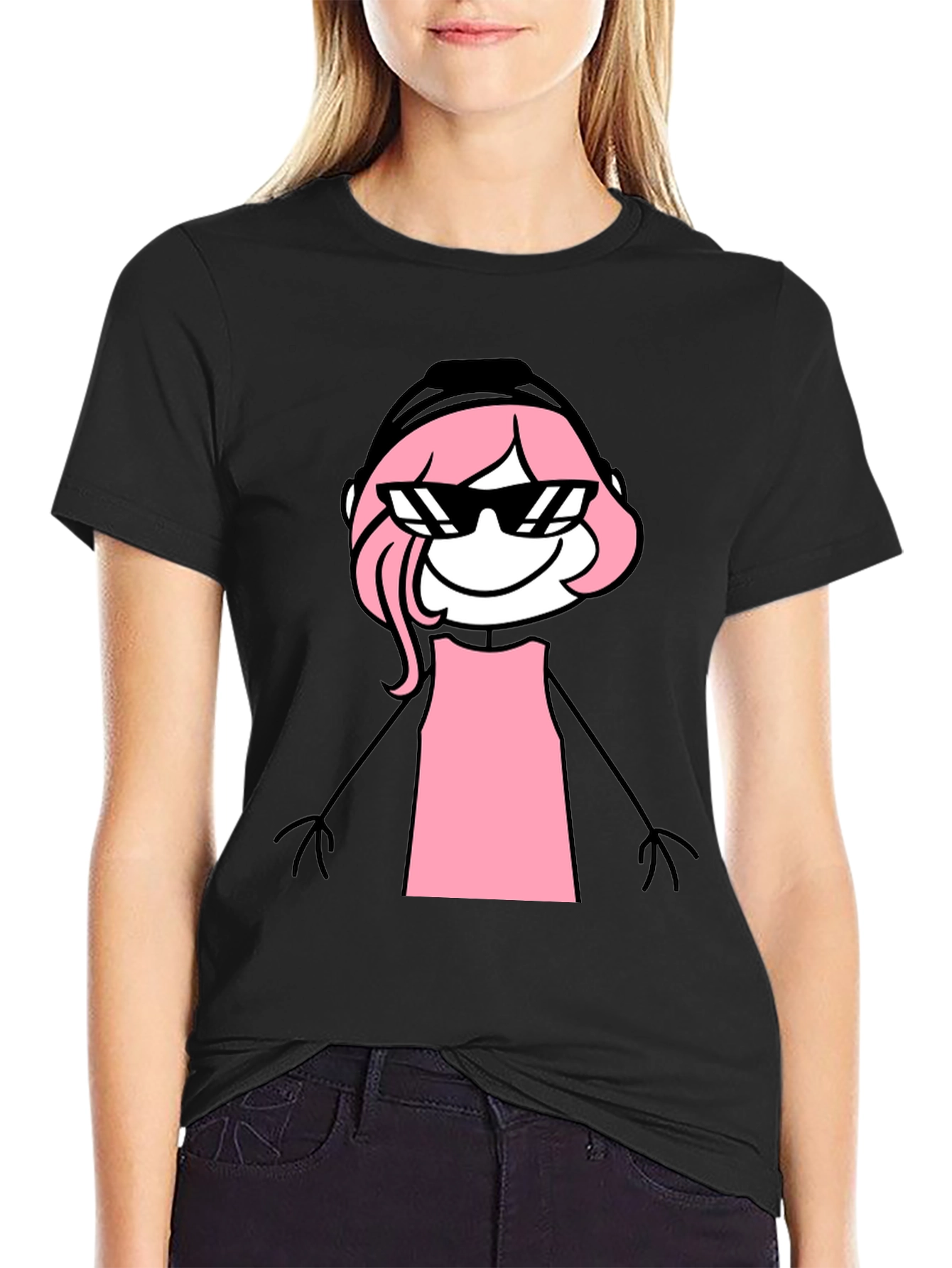 Black Cool Pink Stick Figure Tee view 2