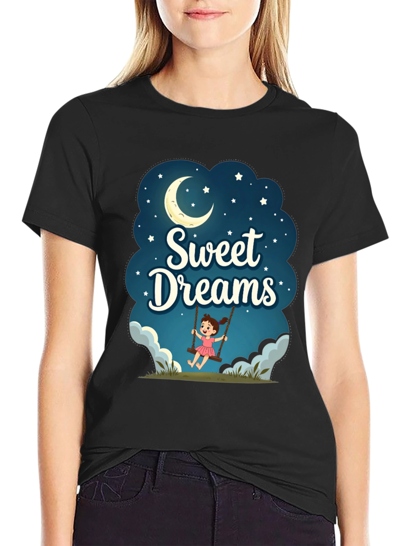 Black Sweet Dreams Graphic T-Shirt - Night Theme view 2