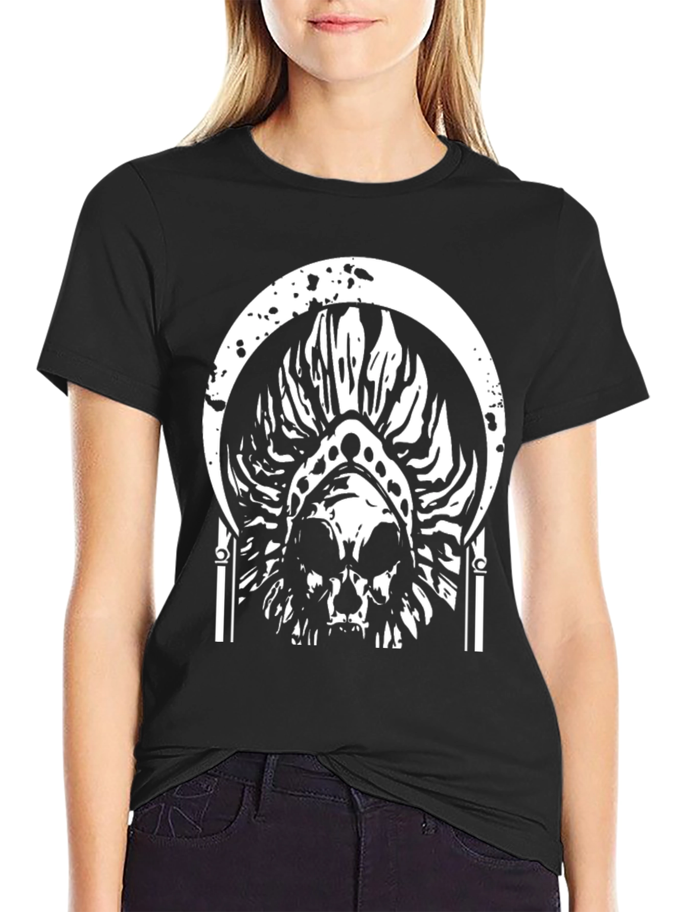 Black Skull Graphic Tee - Black Cotton T-Shirt view 2