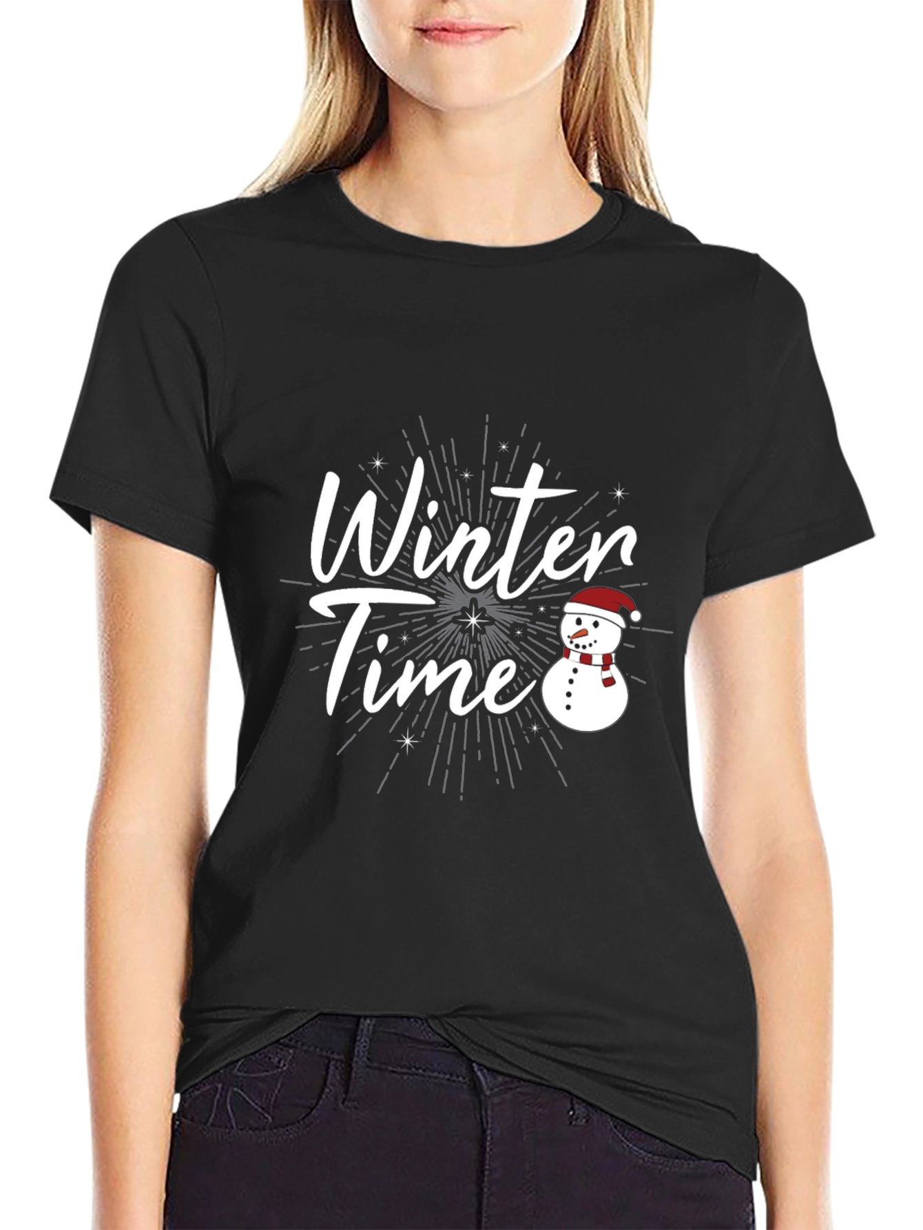 Black Winter Time Snowman Graphic Tee view 2