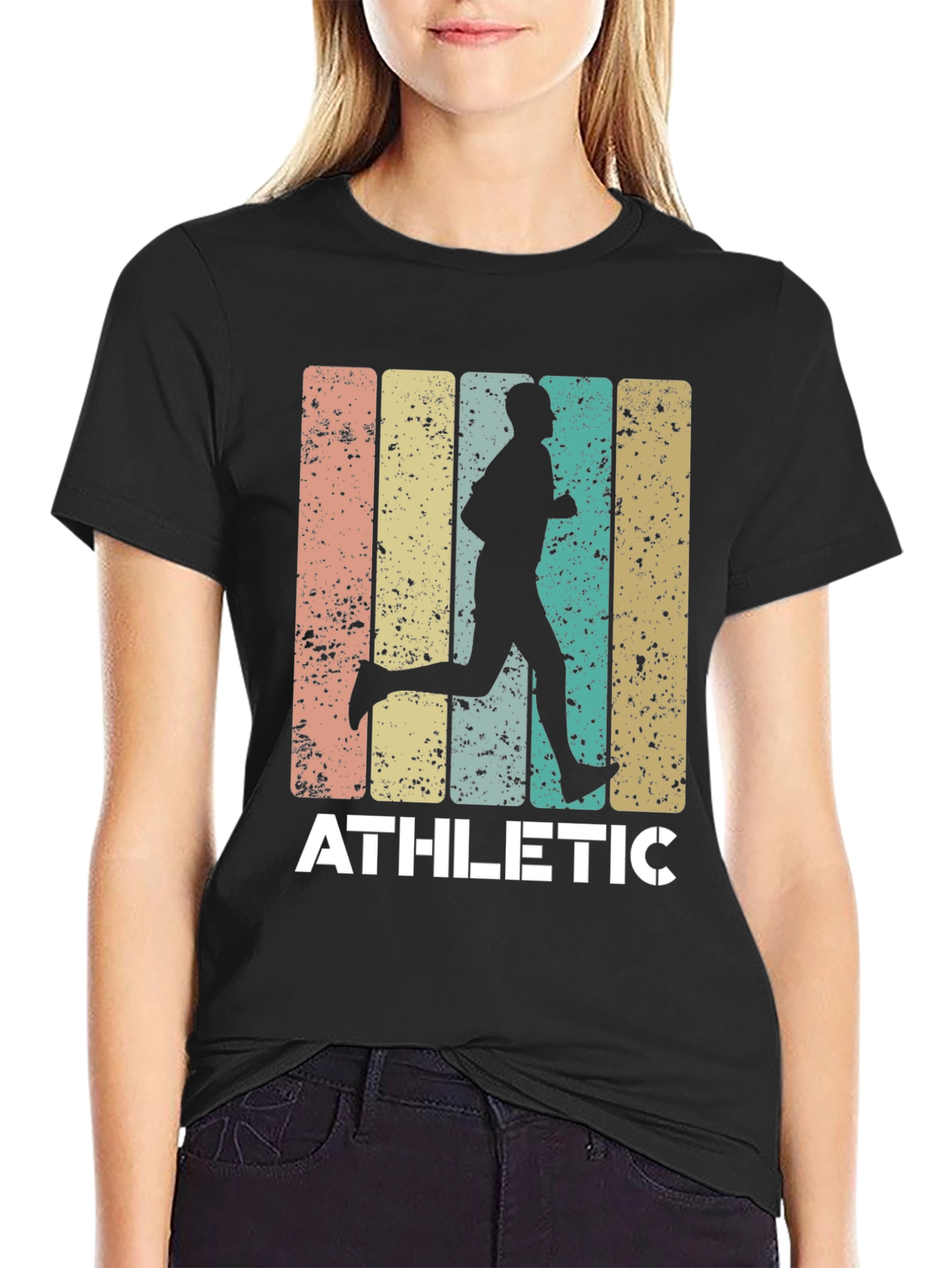 Black Athletic Runner Graphic Tee - Retro Style Black T-Shirt view 2
