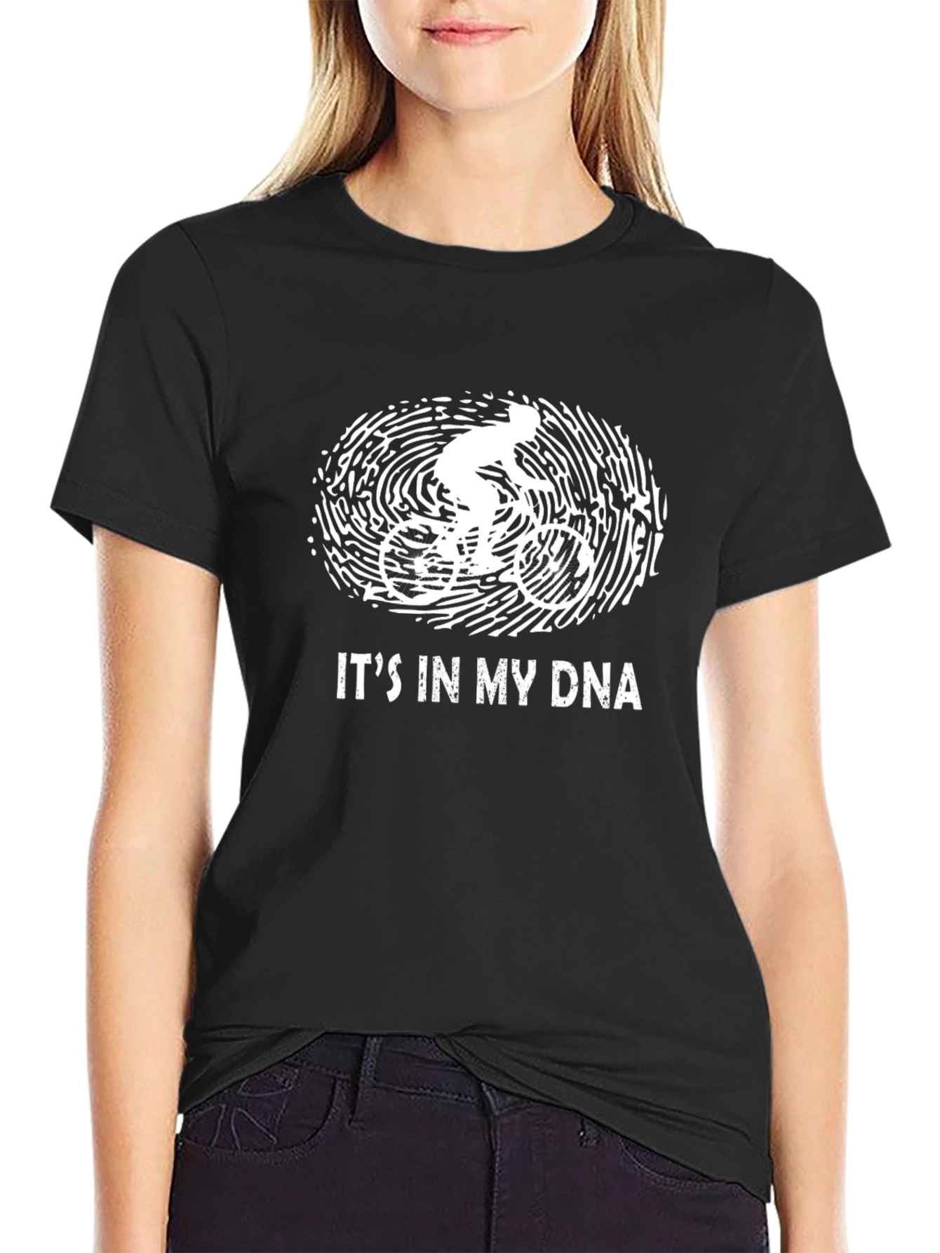 Black Cyclist DNA Graphic Tee - Black Cotton T-Shirt view 2
