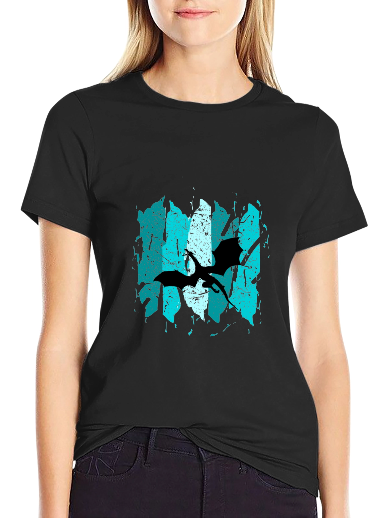 Black Grunge Pterodactyl Graphic Tee - Black view 2