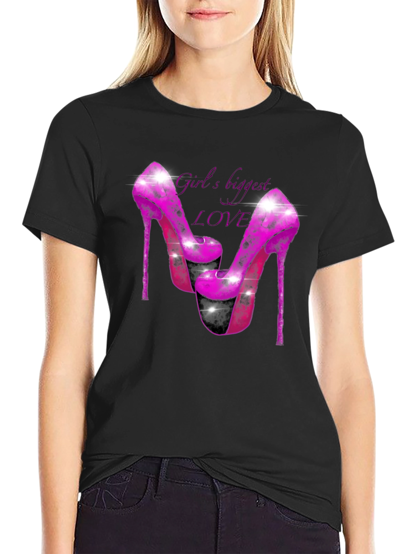Black Girl's Biggest Love Heels Graphic T-Shirt view 2