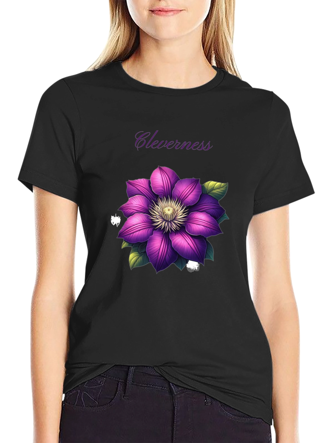 Black Cleverness Floral Graphic Black T-Shirt view 2