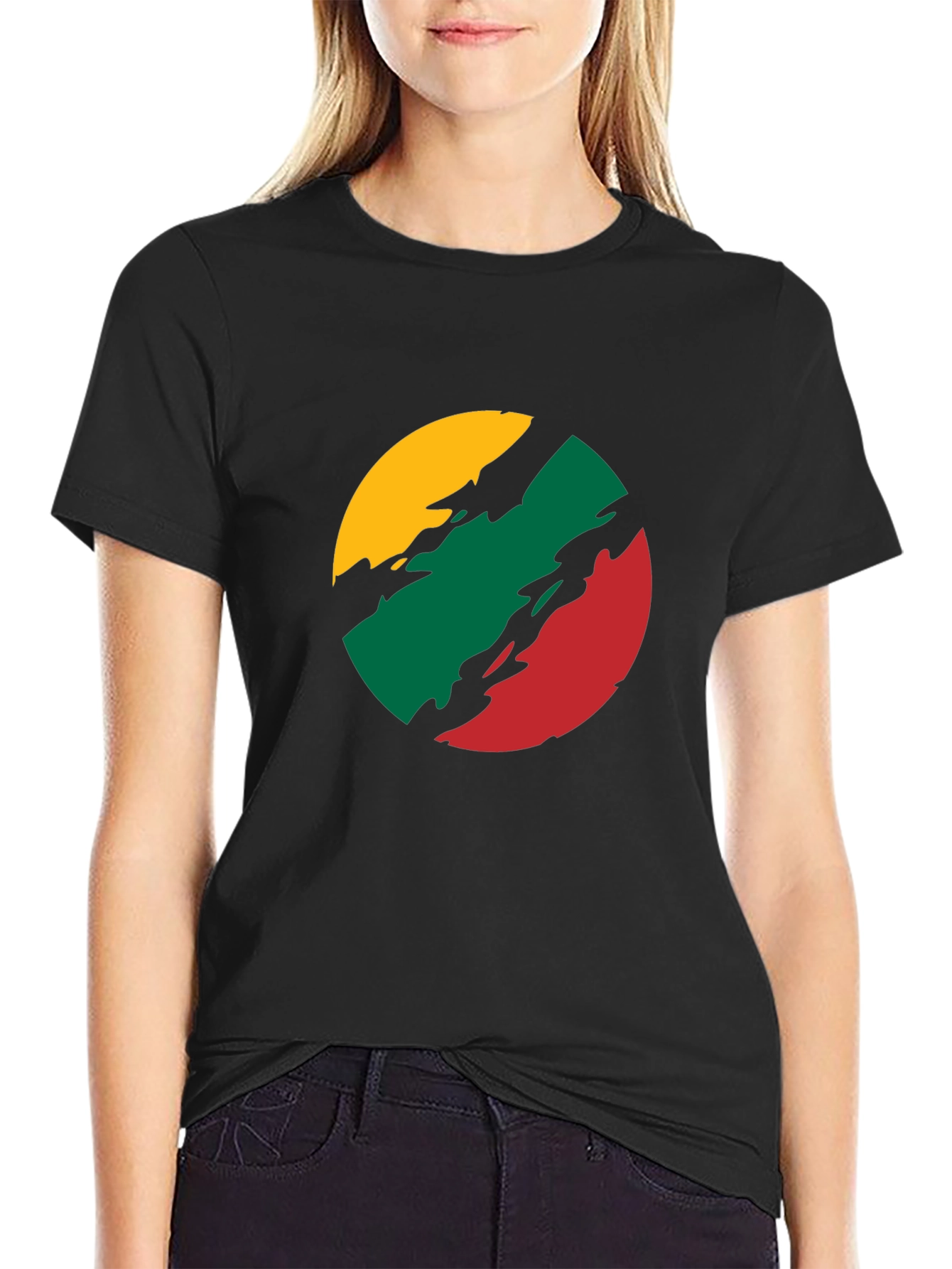 Lithuanian Flag T-Shirt - Black Crew Neck Tee - 2