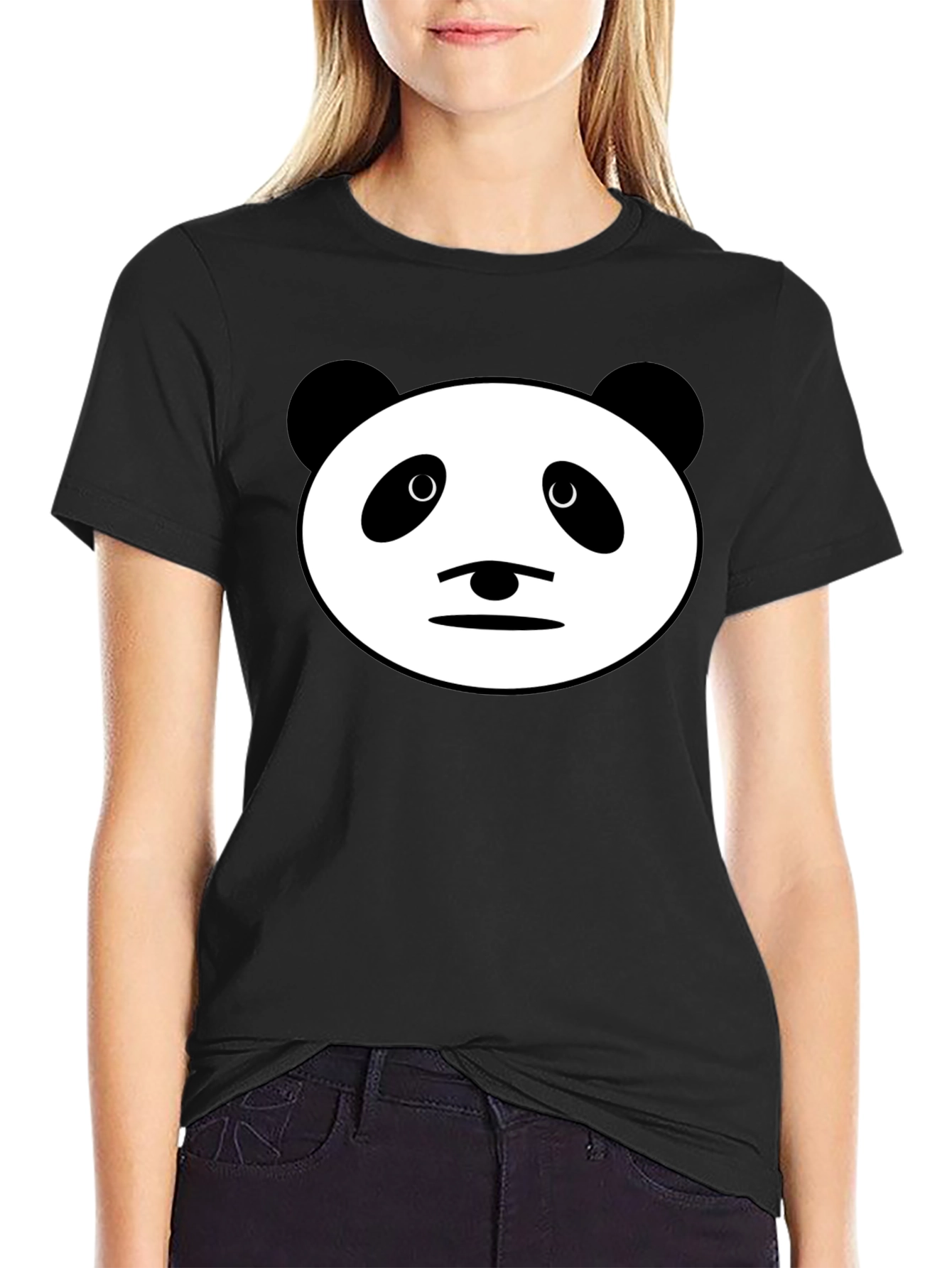 Black Panda Face Graphic Black T-Shirt - Men's Casual Wear view 2