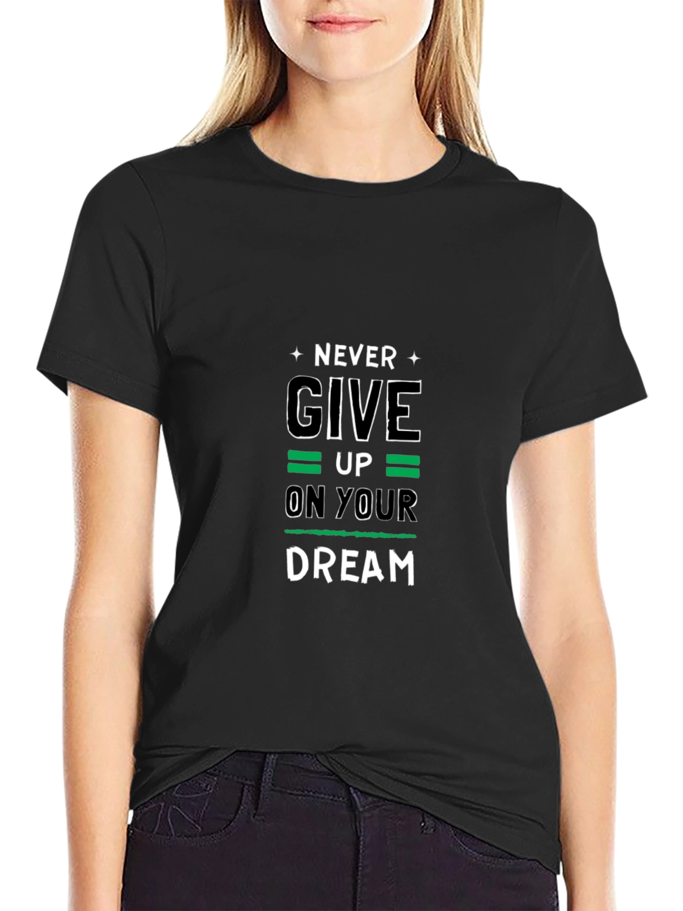 Never Give Up Black Graphic Tee - 2