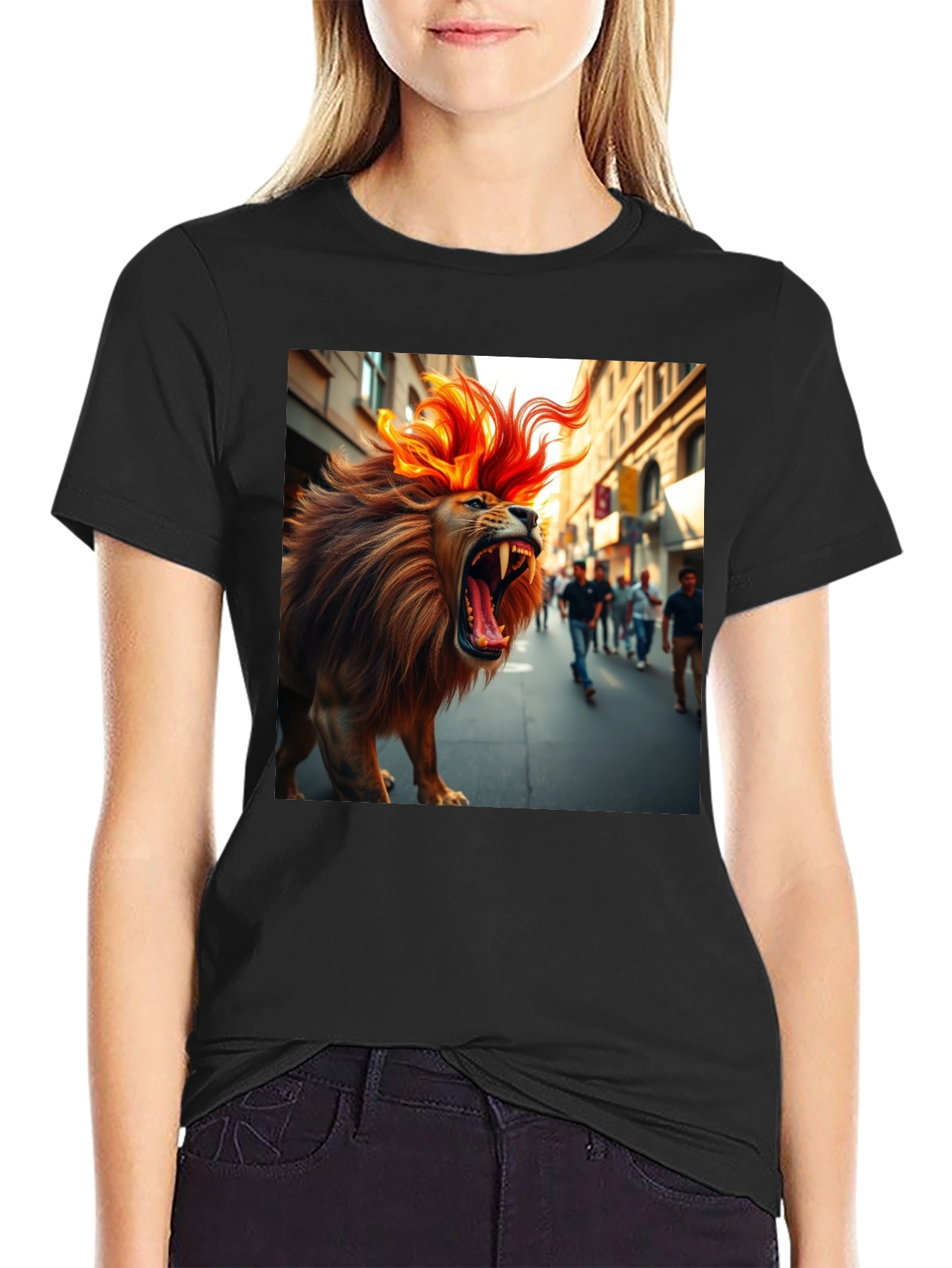 Black Roaring Lion Graphic Tee - Bold Streetwear view 2