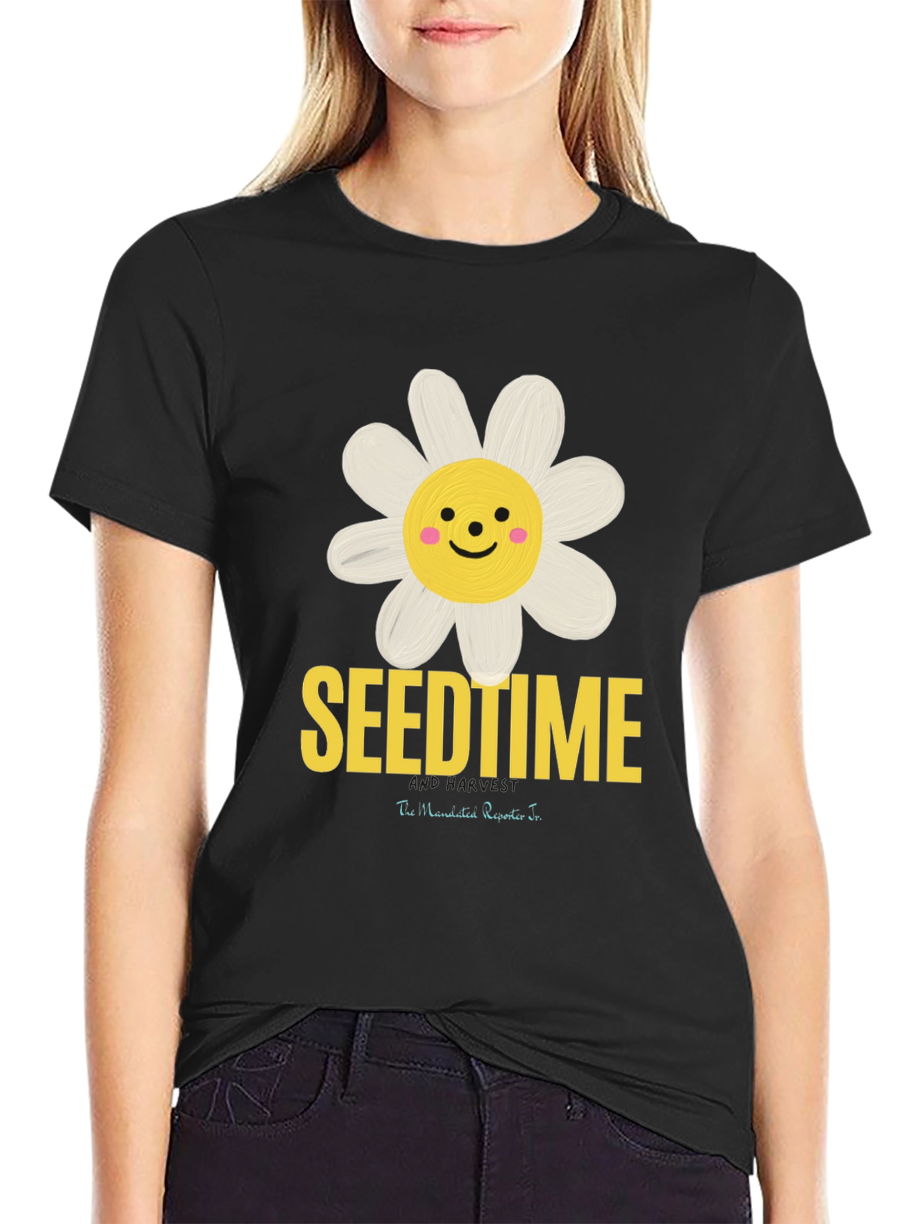 Black SeendTime Daisy Graphic T-Shirt, Black Cotton Blend view 2