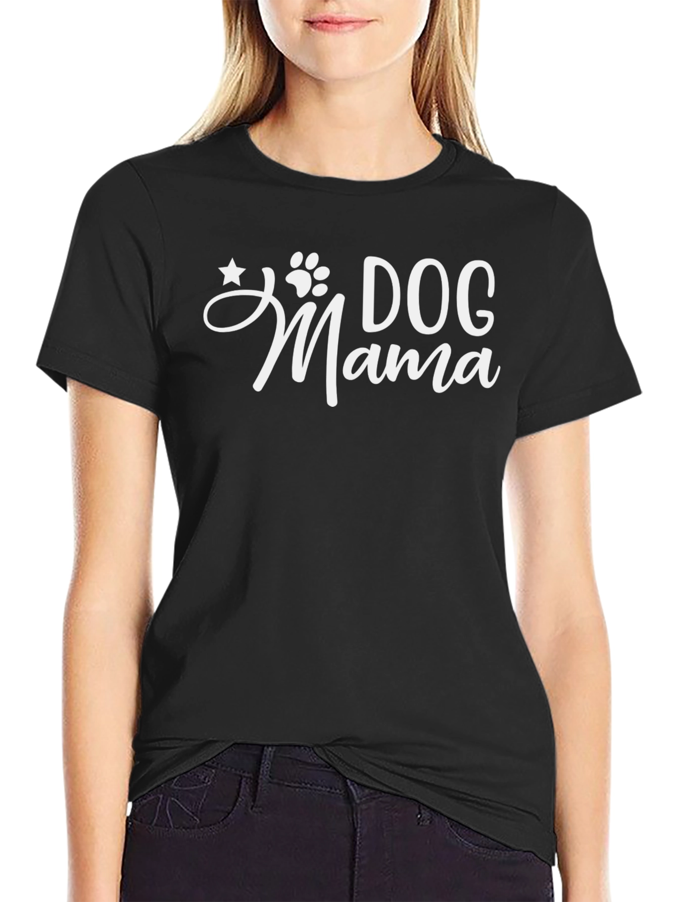 Black Dog Mama T-Shirt -  Paw Print, Star Graphic Tee view 2