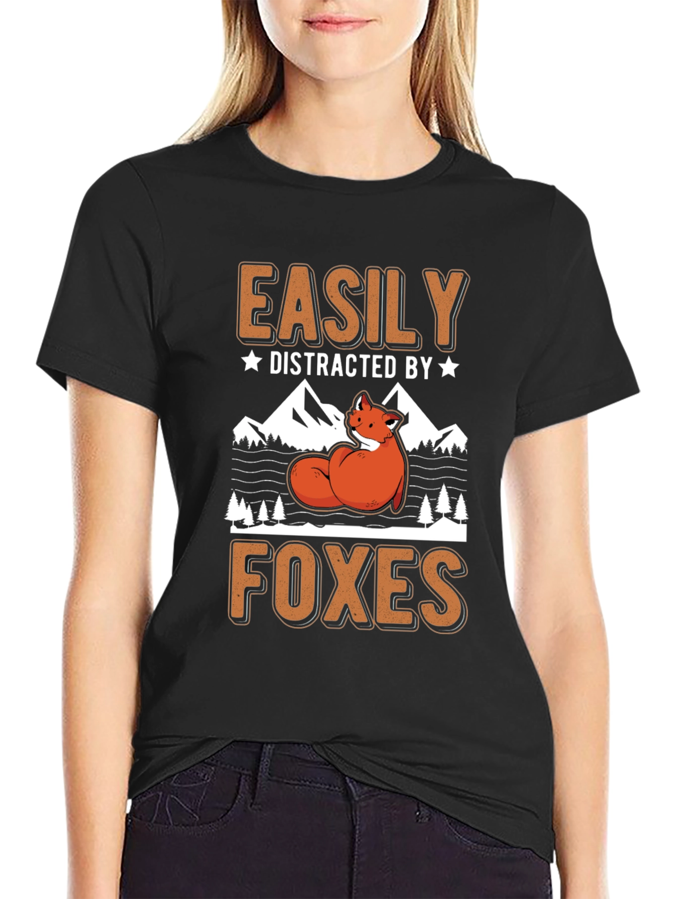Black Easily Distracted By Foxes Graphic Tee view 2