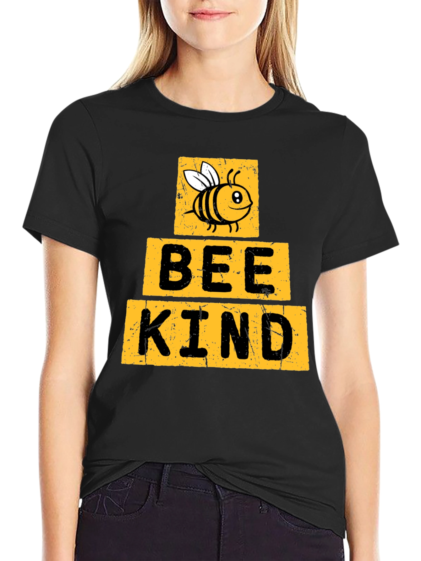 Black Bee Kind T-Shirt - Black Crew Neck view 2