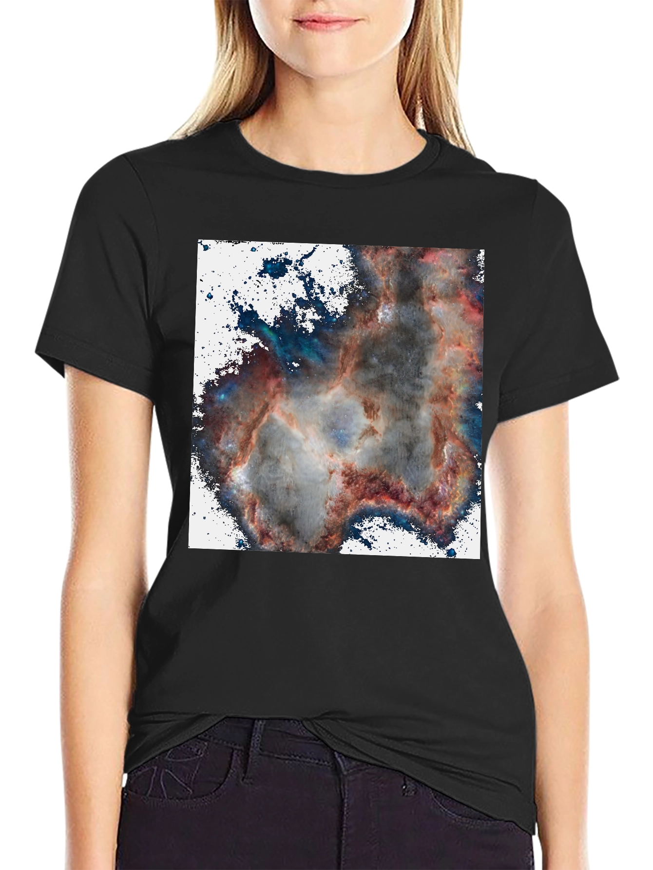 Black Nebula Print T-Shirt - Cosmic Black Tee view 2