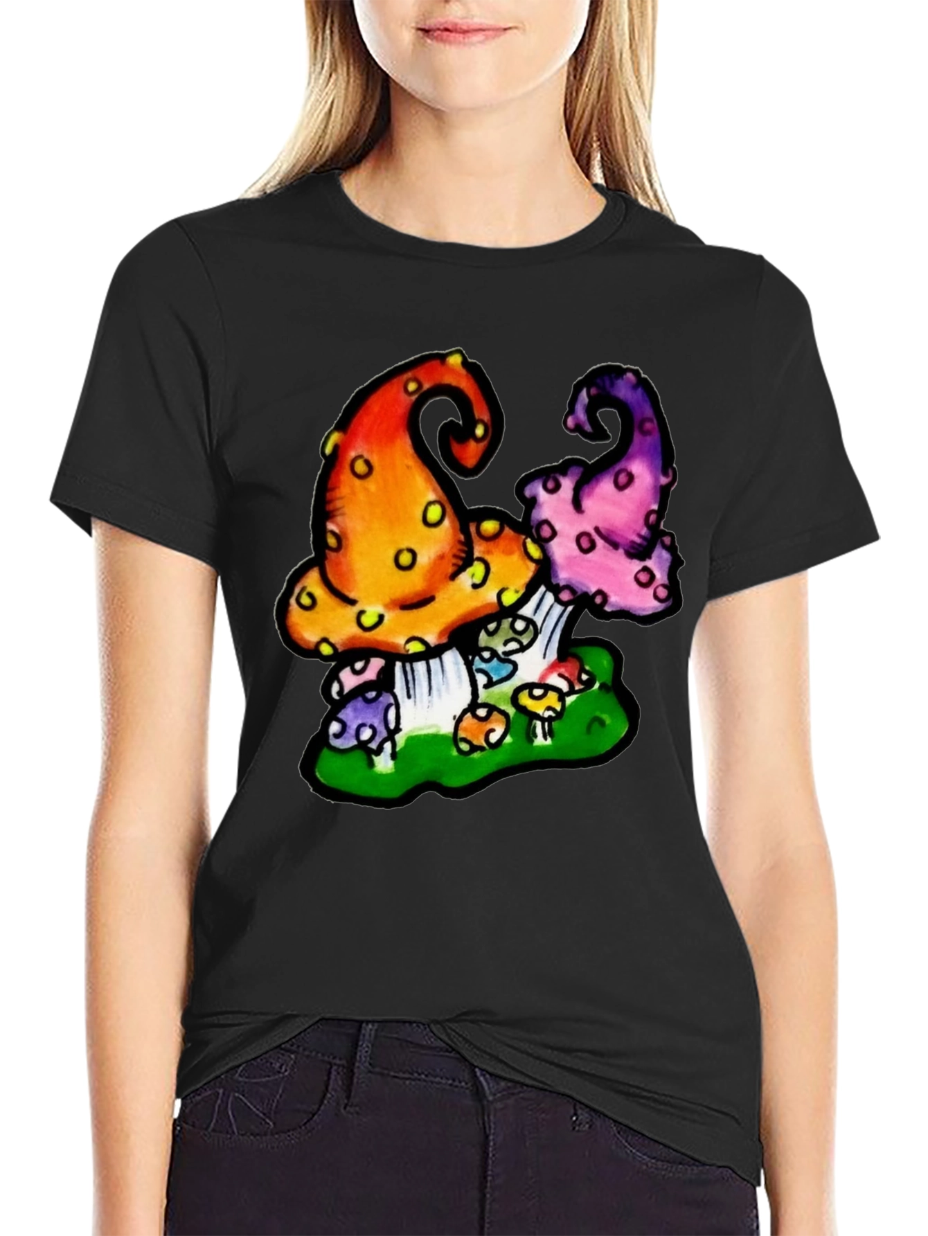 Black Funky Mushroom Graphic Tee - Black view 2