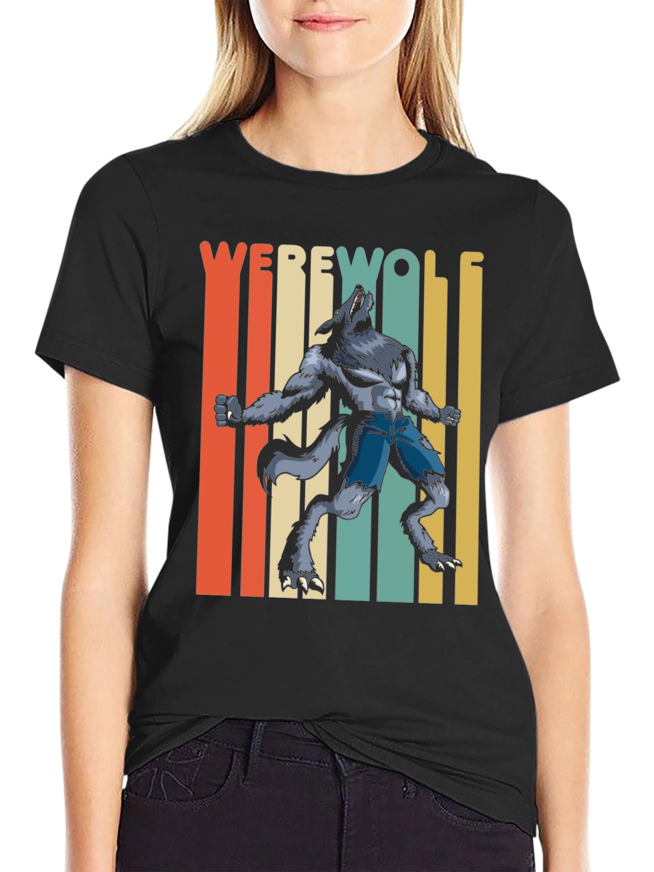 Black Retro Werewolf Graphic Tee - Unisex view 2