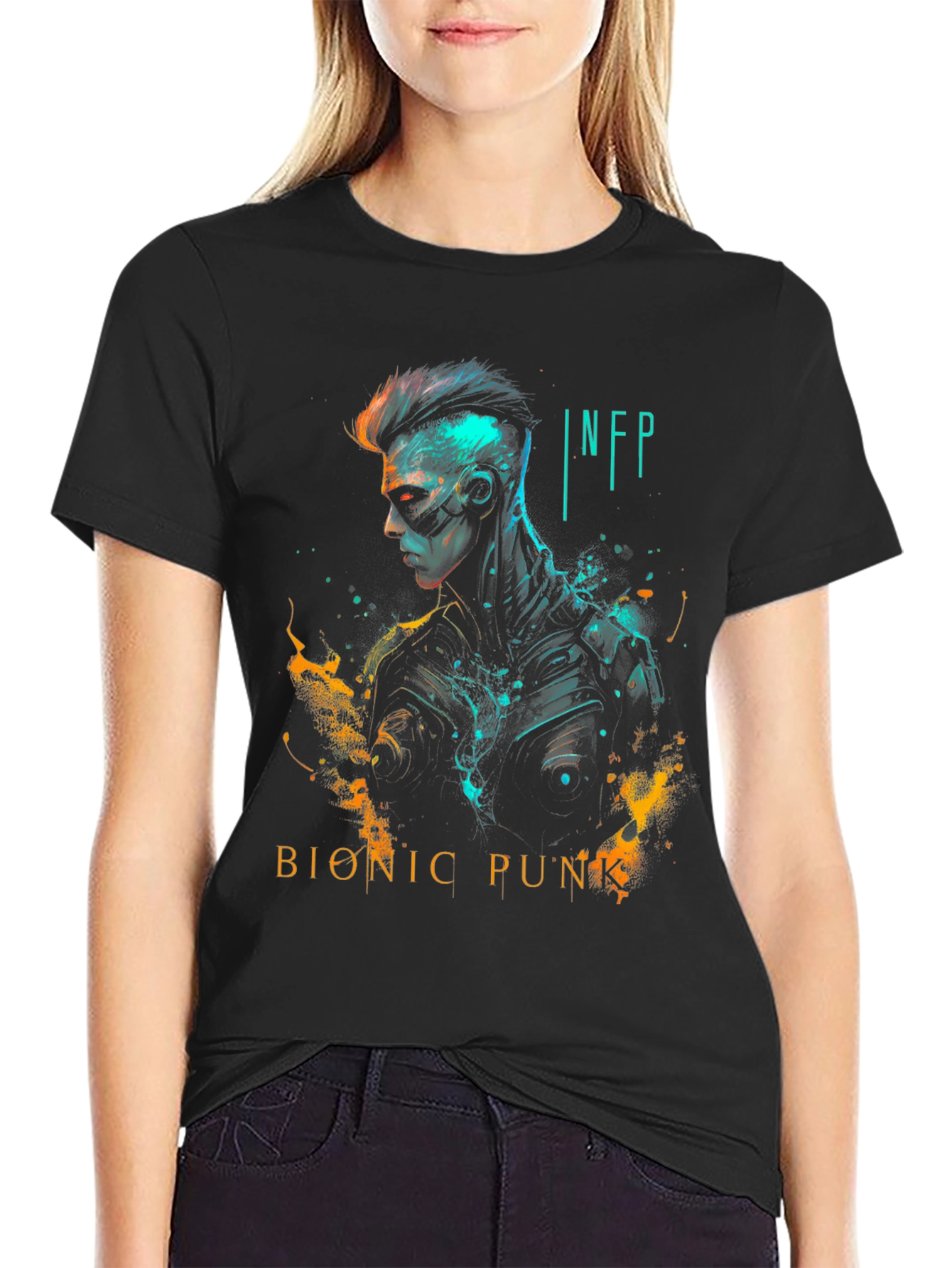 Black Bionic Punk INFP Graphic Tee - Cyberpunk Fashion view 2