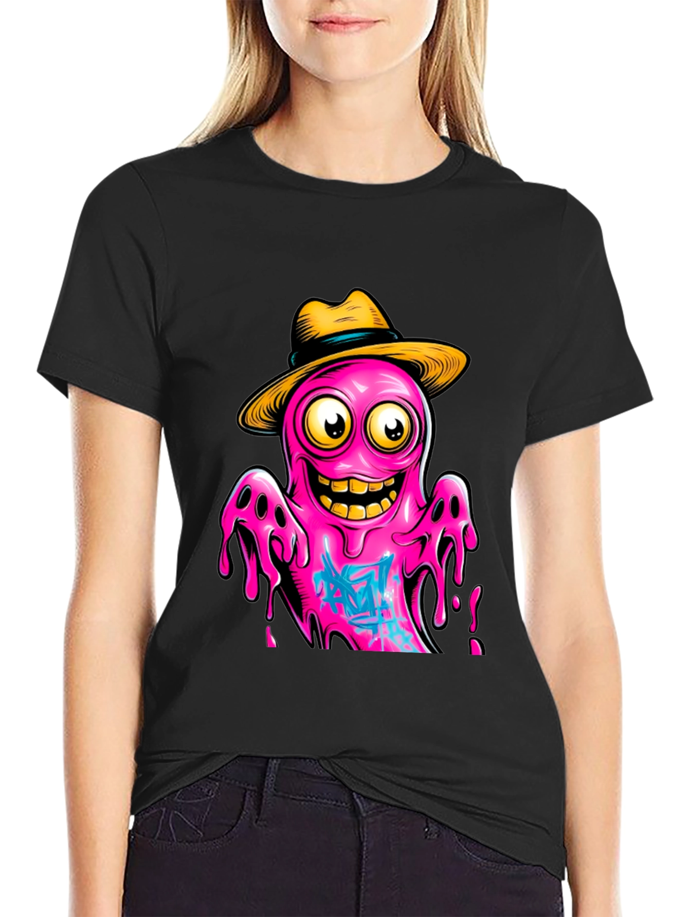 Black Cartoon Octopus T-Shirt - Funky Graphic Tee view 2