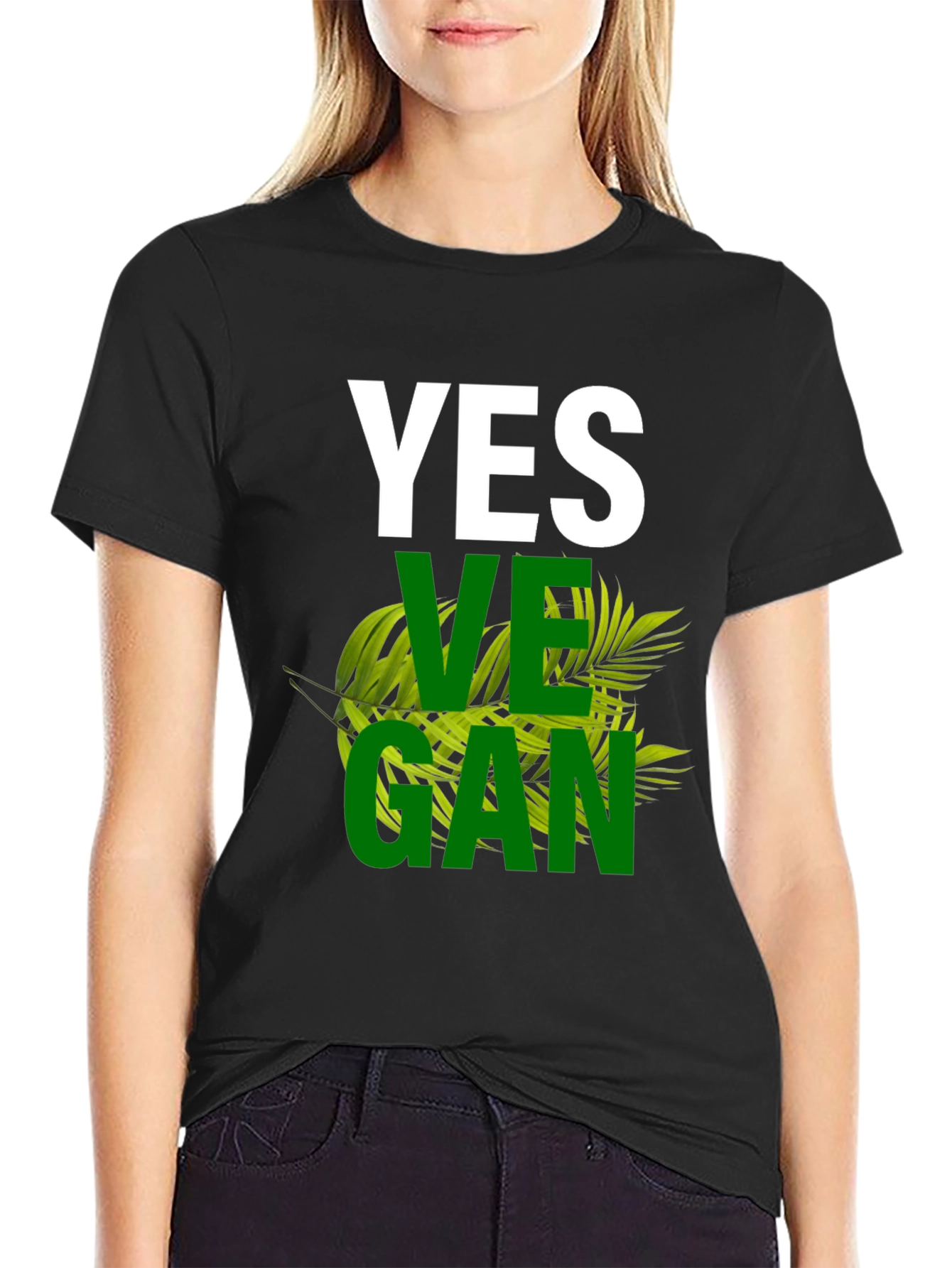 Black Yes Vegan Graphic T-Shirt view 2