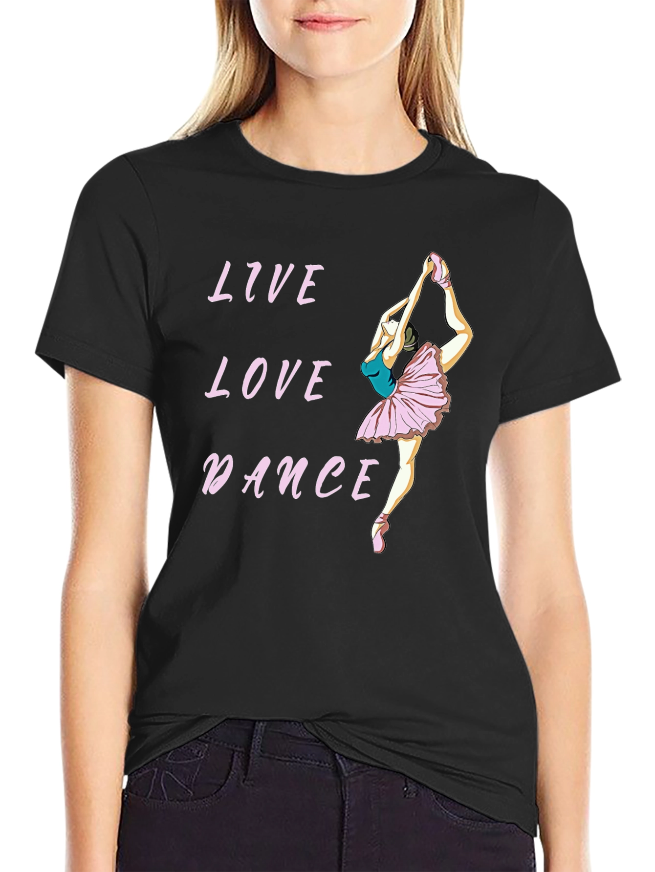 Black Live Love Dance Ballet T-Shirt - Black Cotton Tee view 2