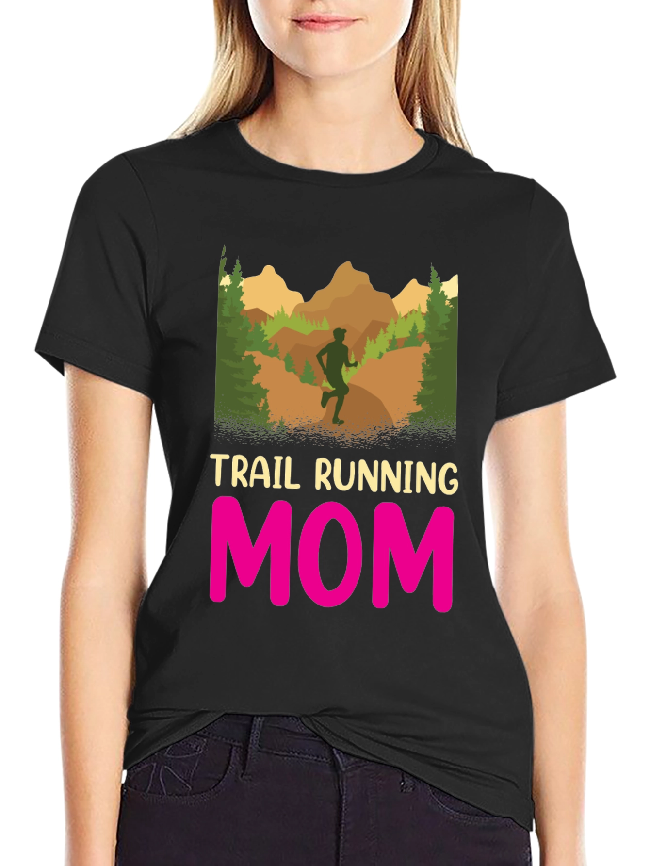 Black Trail Running Mom T-Shirt - Black Graphic Tee view 2