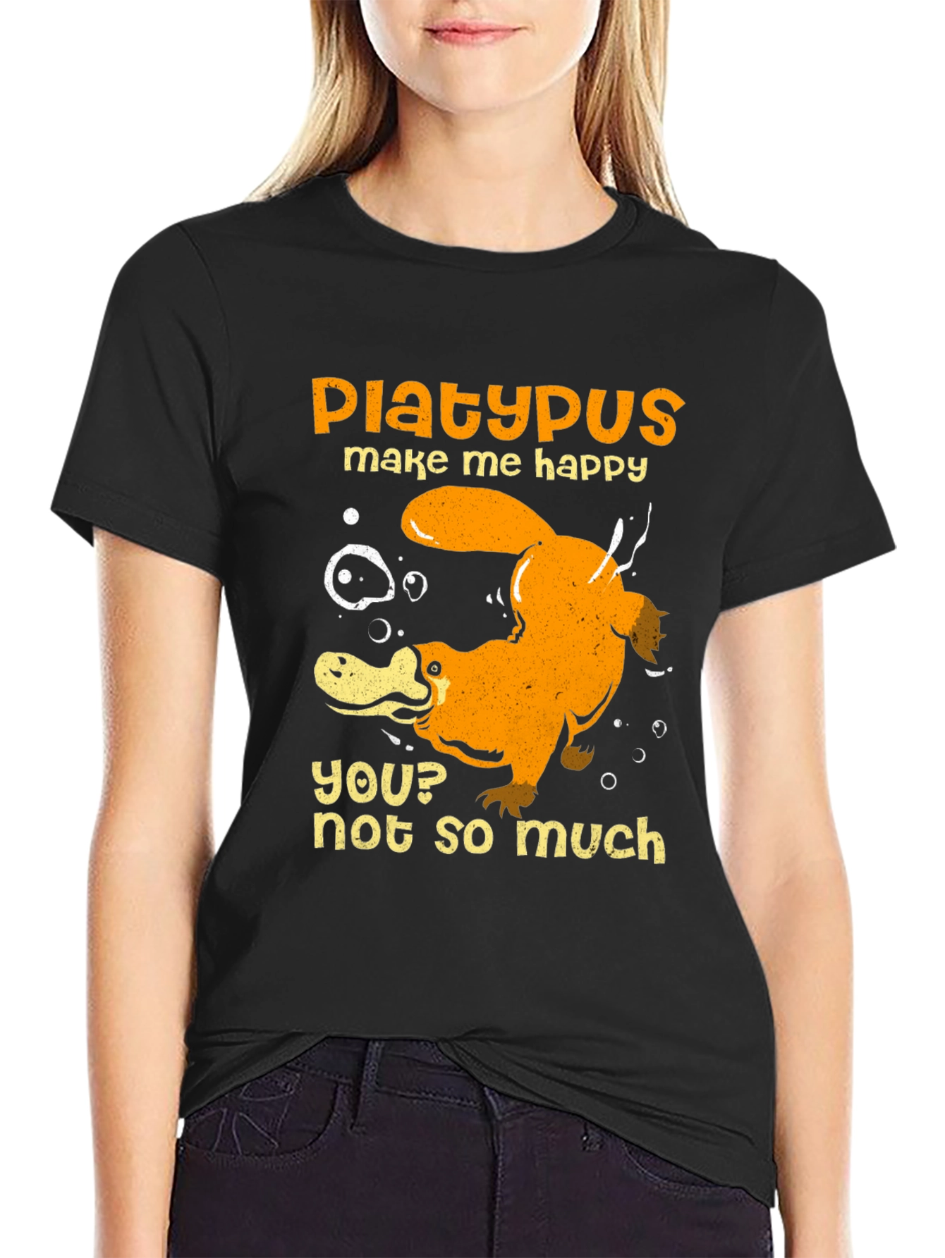 Black Platypus Make Me Happy Graphic T-Shirt view 2