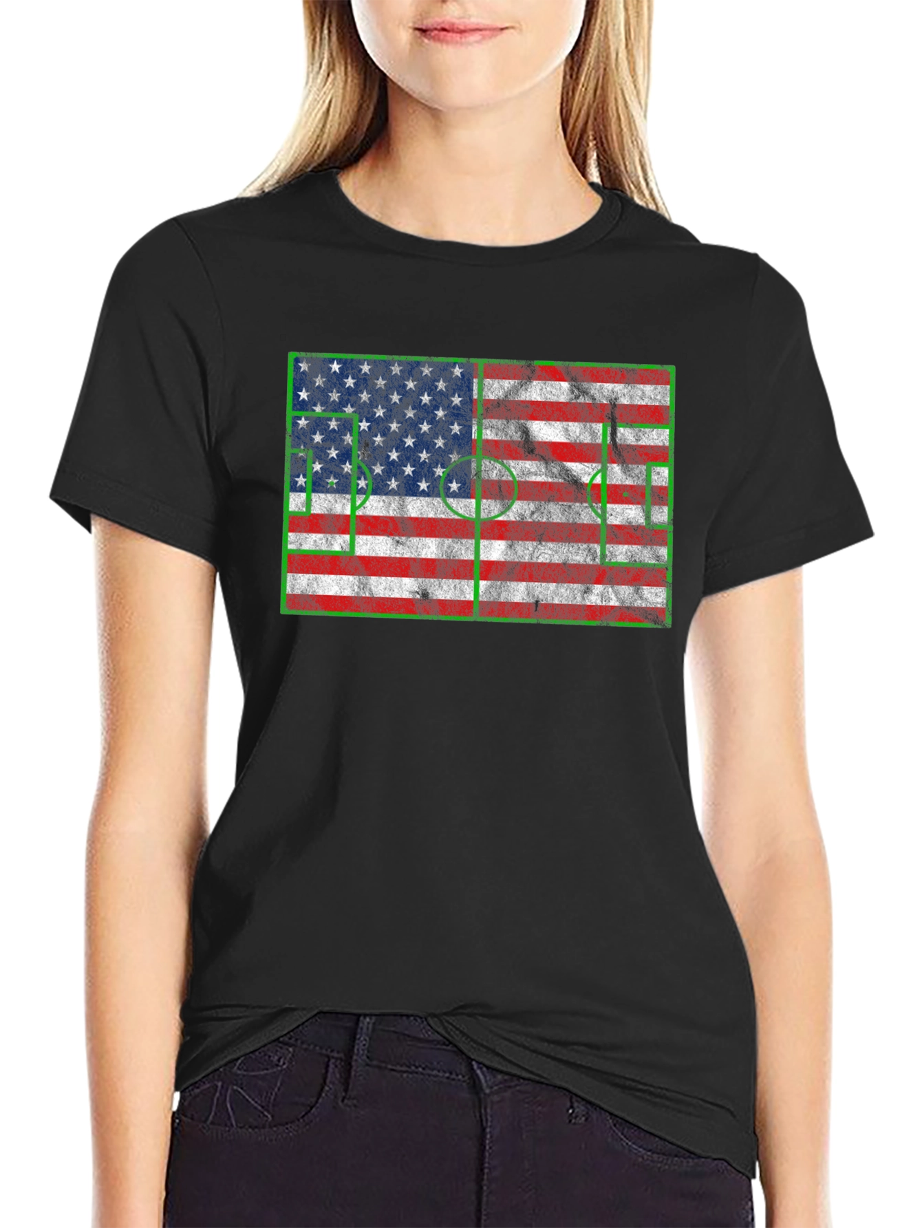 Black American Flag Soccer T-Shirt view 2