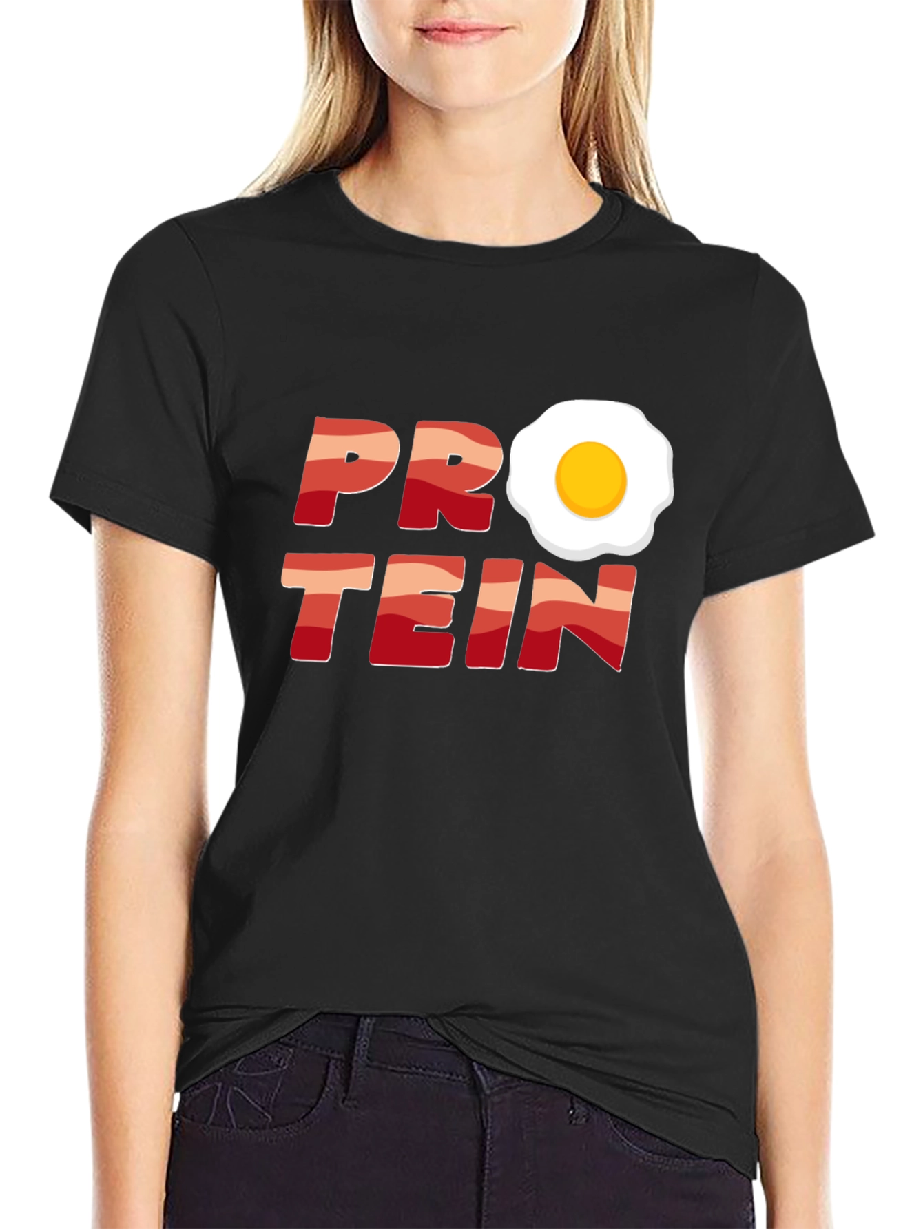 Black Protein Bacon & Egg T-Shirt - Funny Fitness Tee view 2