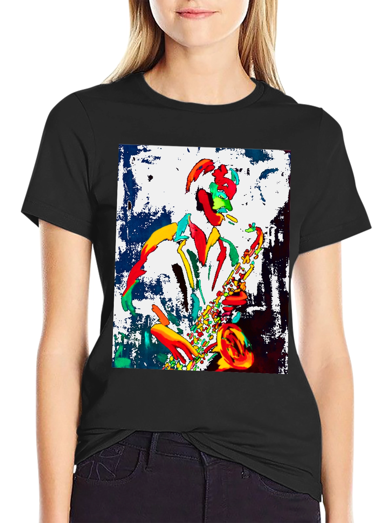 Black Jazz Musician Graphic Tee - Cool Saxophone Player Design view 2