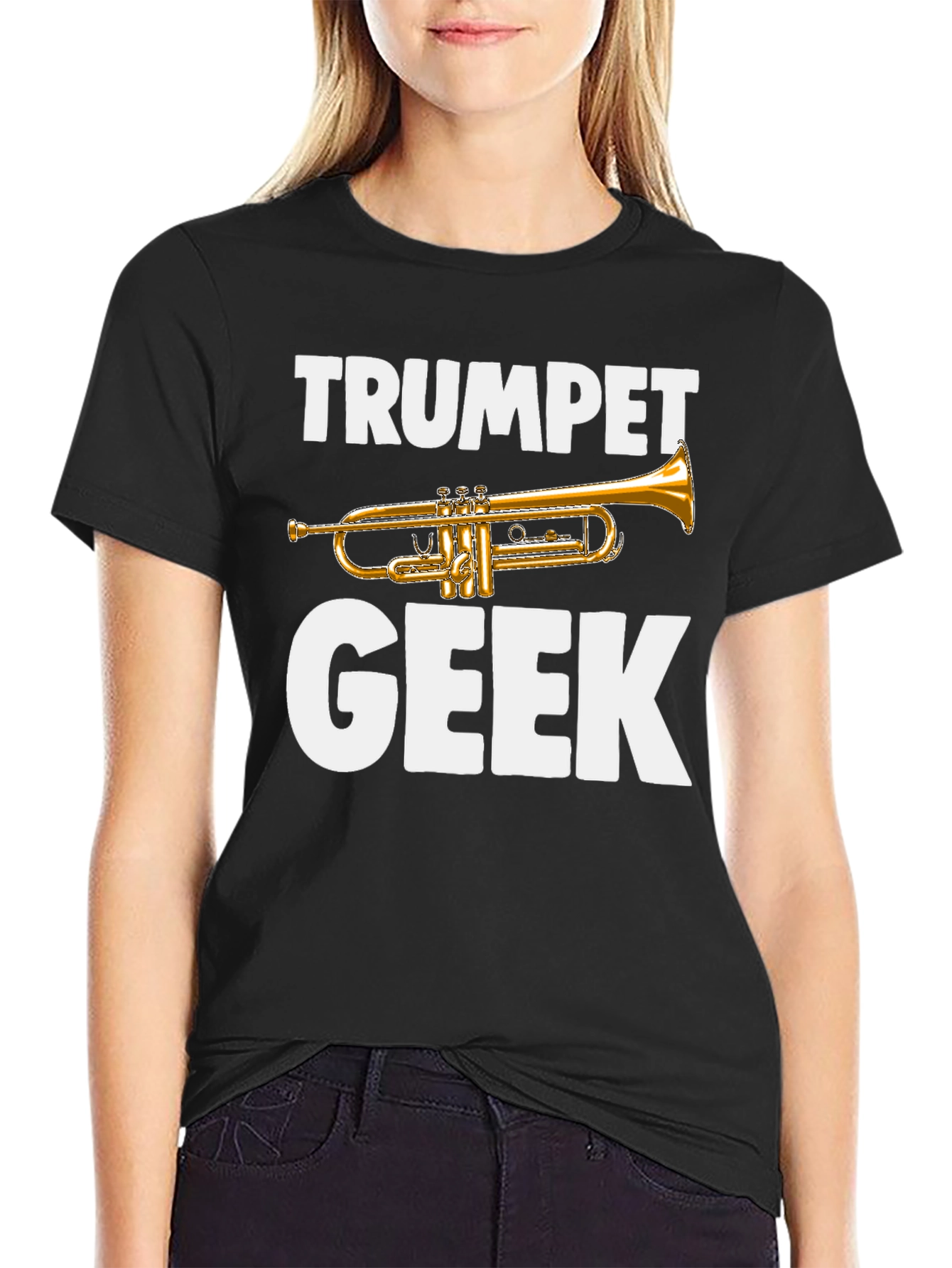 Black Trumpet Geek T-Shirt - Band Instrument Tee view 2