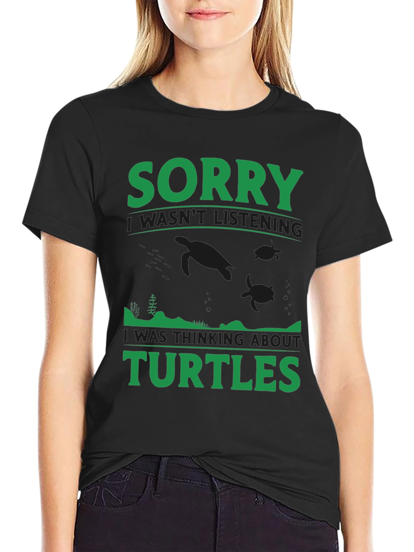 Black Sorry Turtles Black T-Shirt view 2