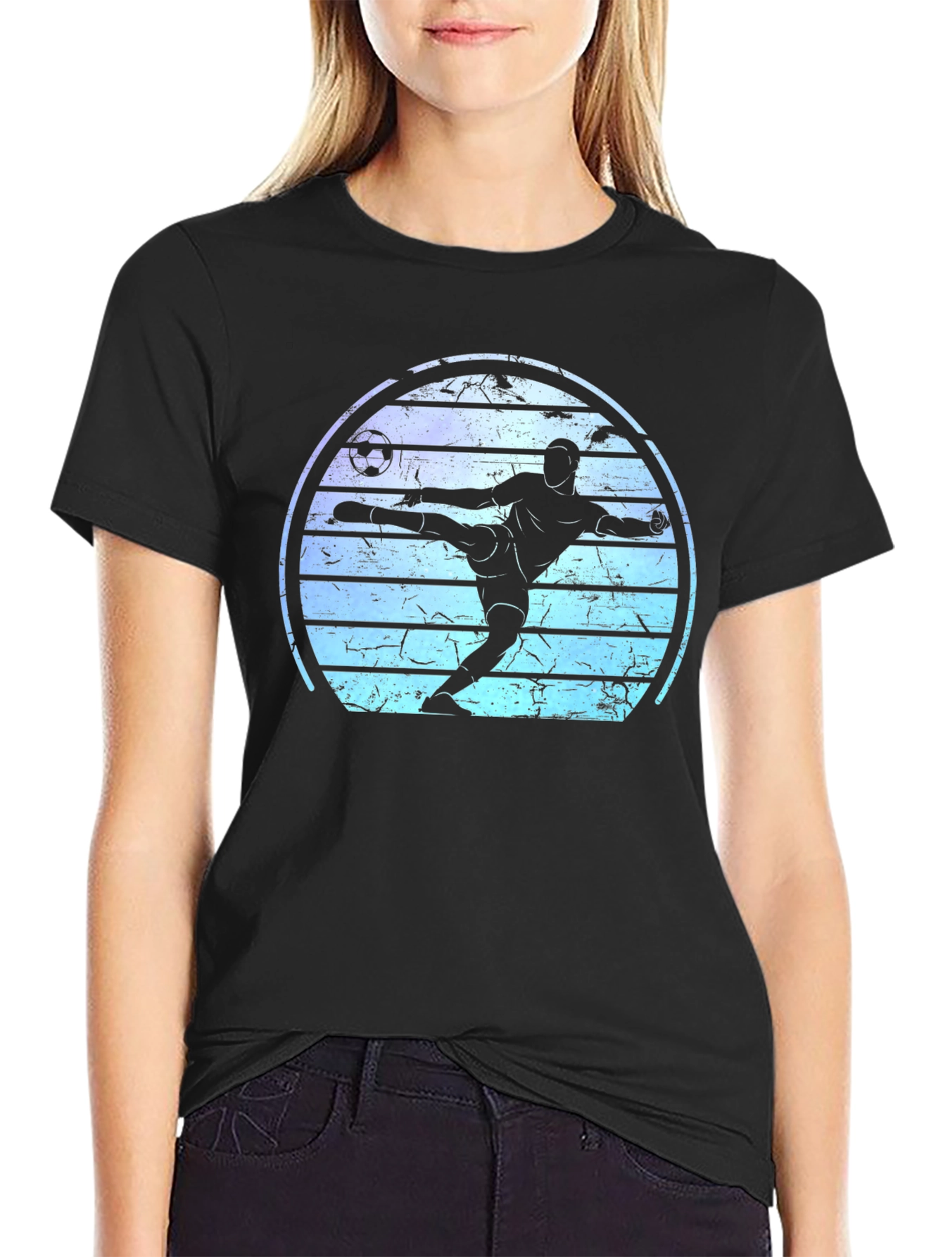 Black Soccer Player Graphic Tee - Retro Style view 2