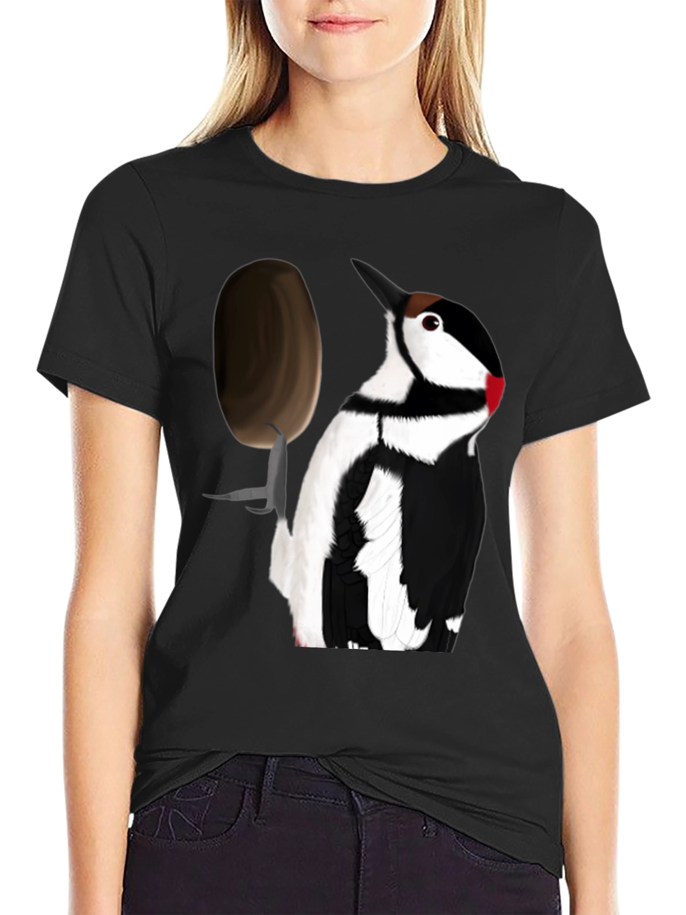 Black Woodpecker T-Shirt - Black Crew Neck Tee view 2