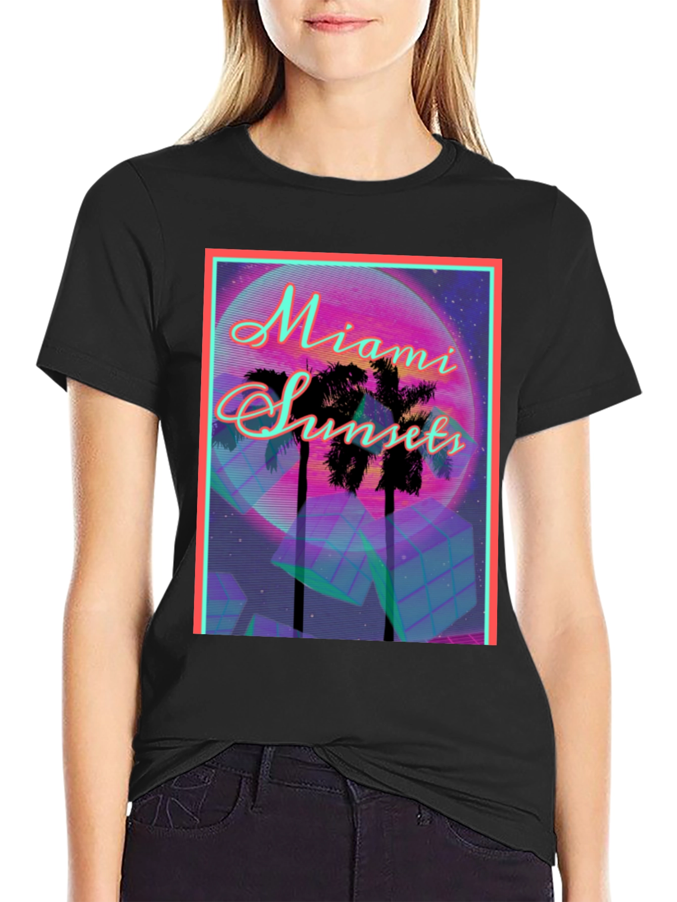 Black Miami Sunset Graphic Tee view 2